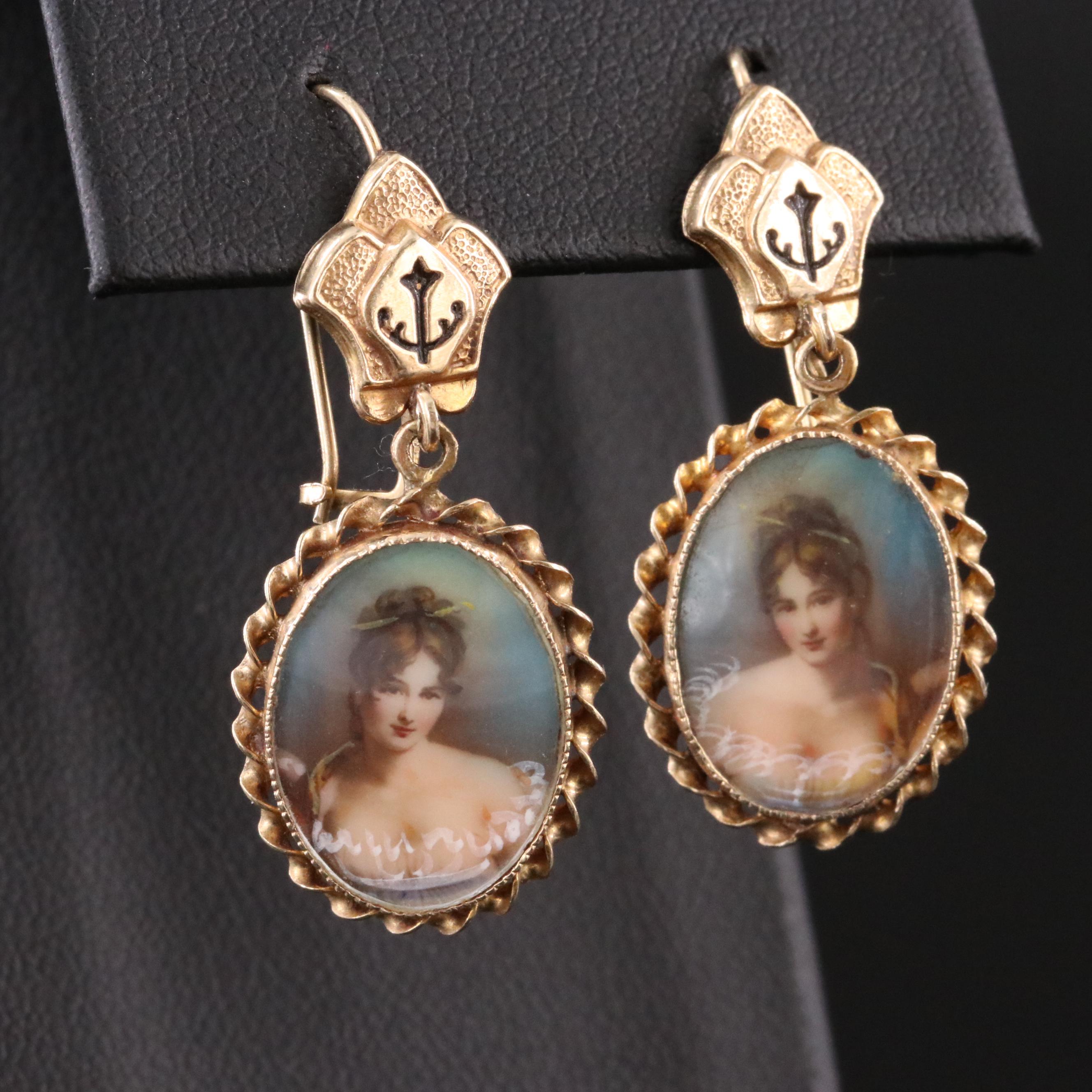 Vintage 14K and 10K Portrait Earrings