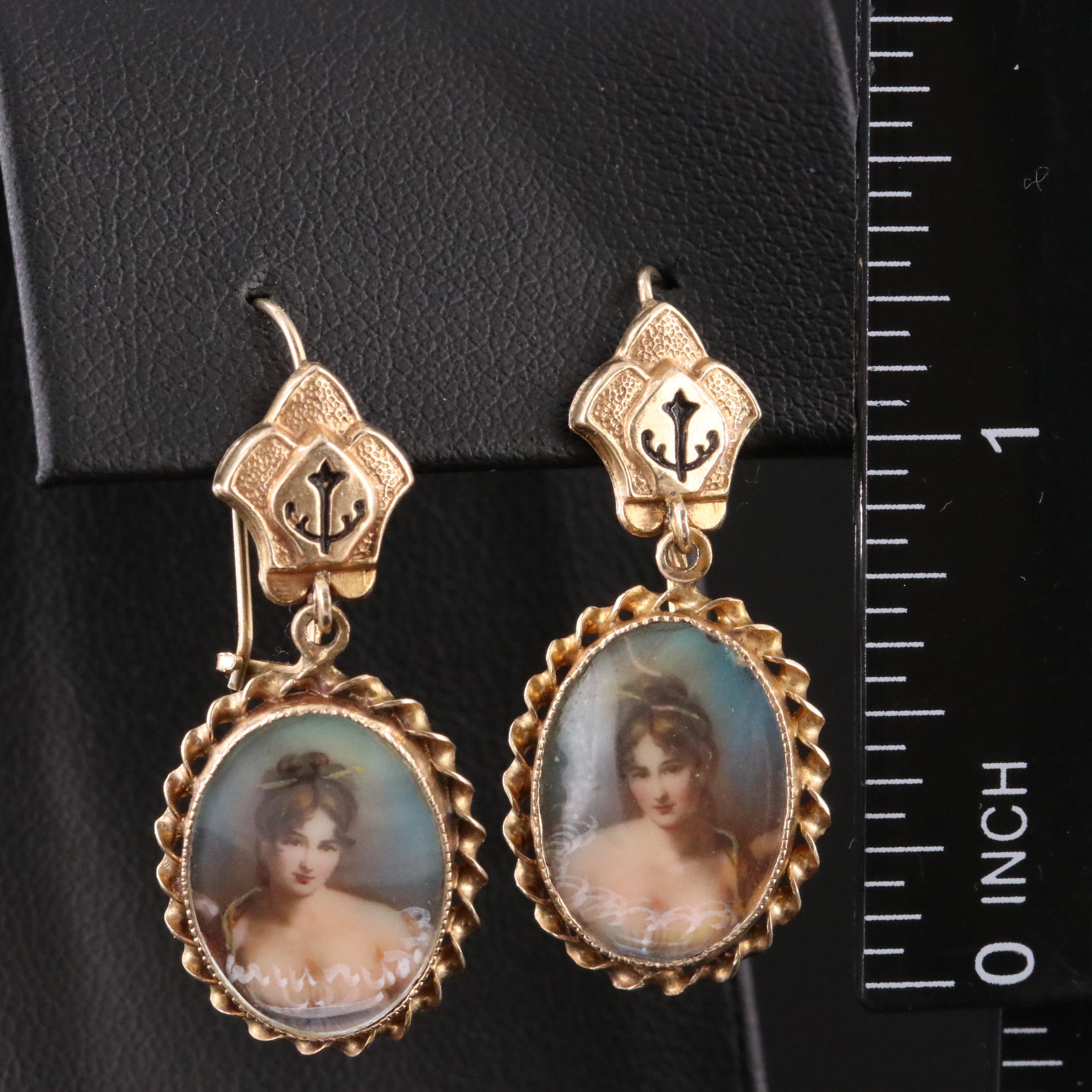 Vintage 14K and 10K Portrait Earrings