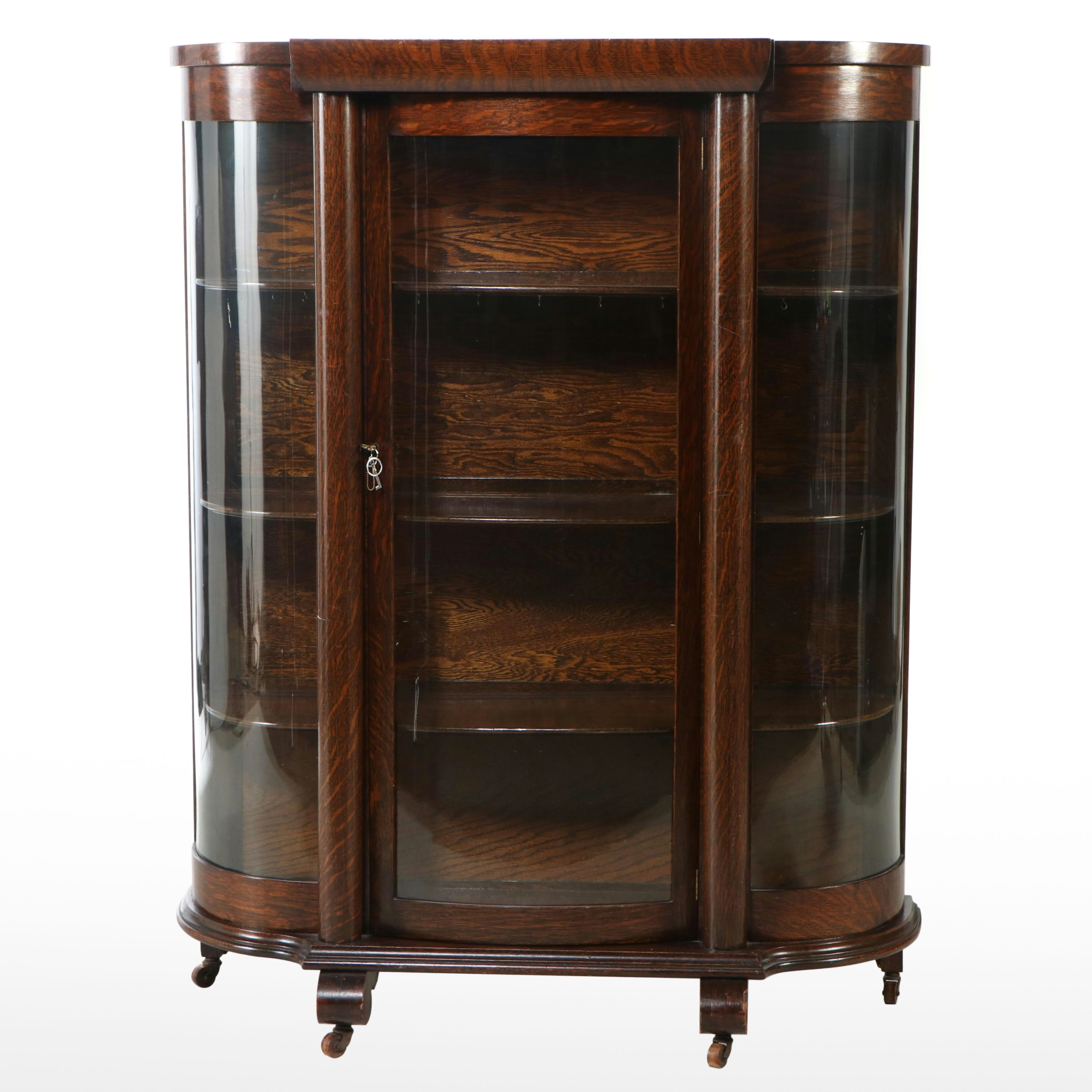 American Empire Oak Display Cabinet, Late 19th/ Early 20th Century