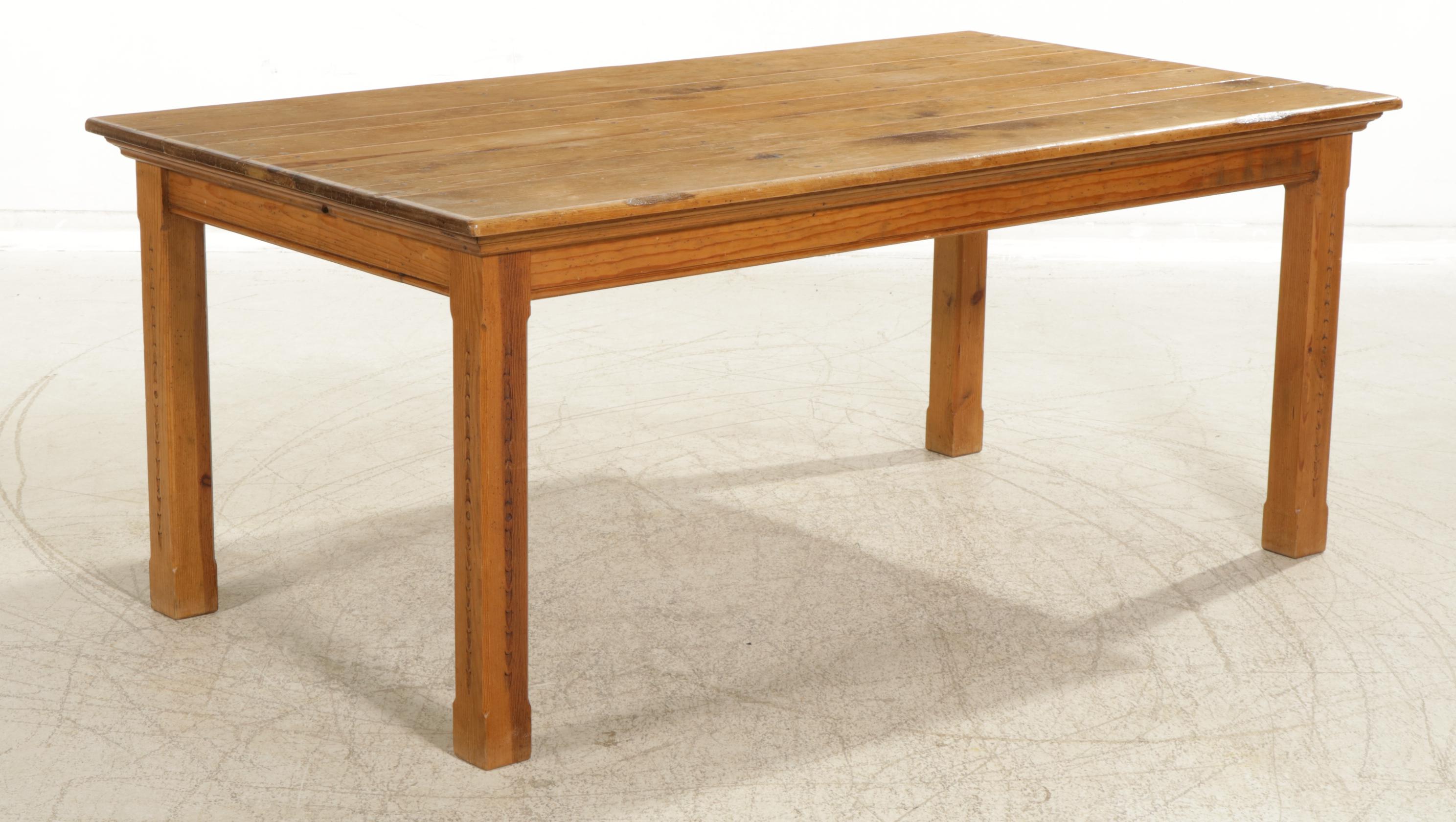 Rustic Southwestern Style Mexican Pine Dining Table with Seven Leather Chairs