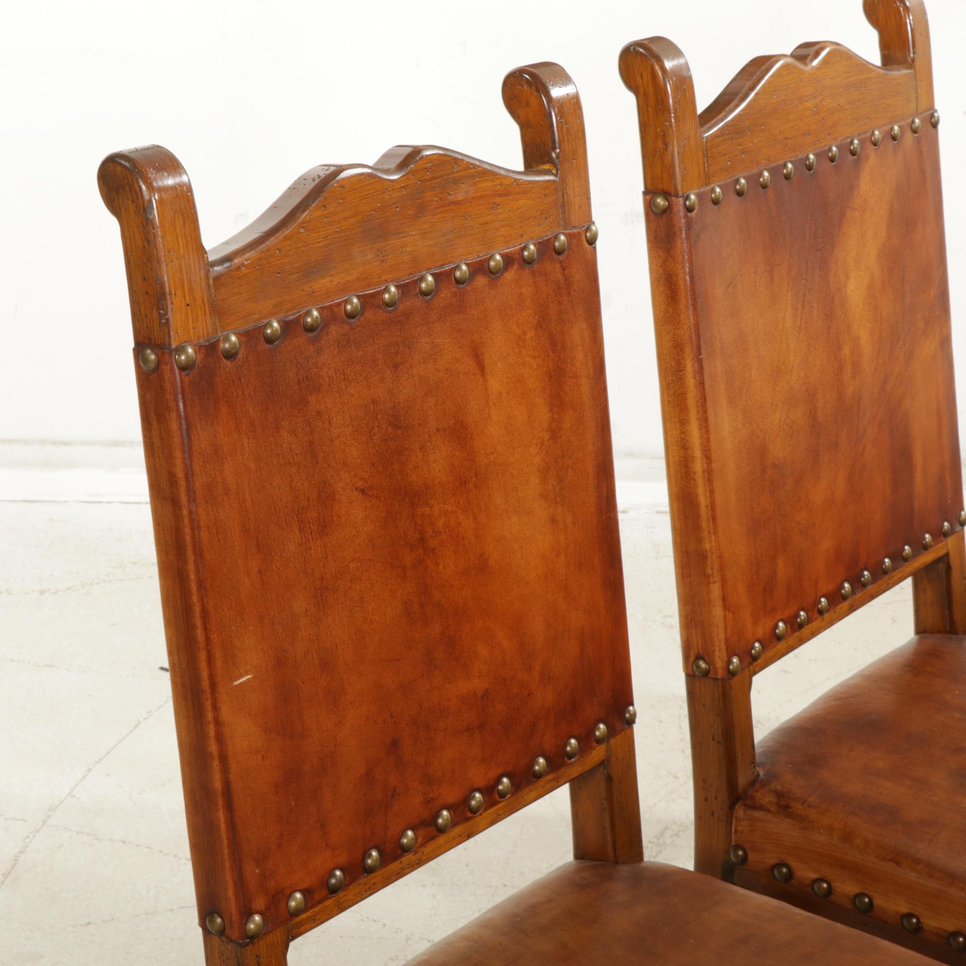 Rustic Southwestern Style Mexican Pine Dining Table with Seven Leather Chairs