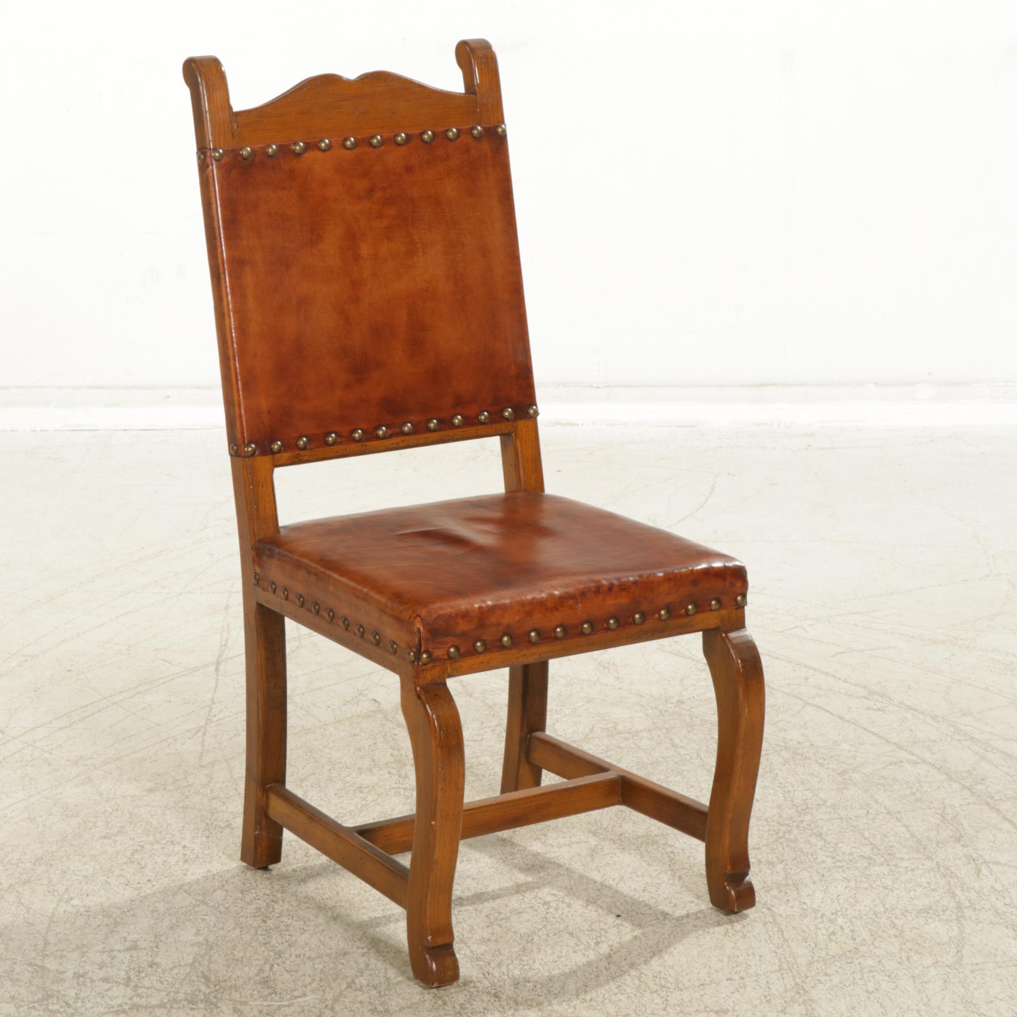 Rustic Southwestern Style Mexican Pine Dining Table with Seven Leather Chairs