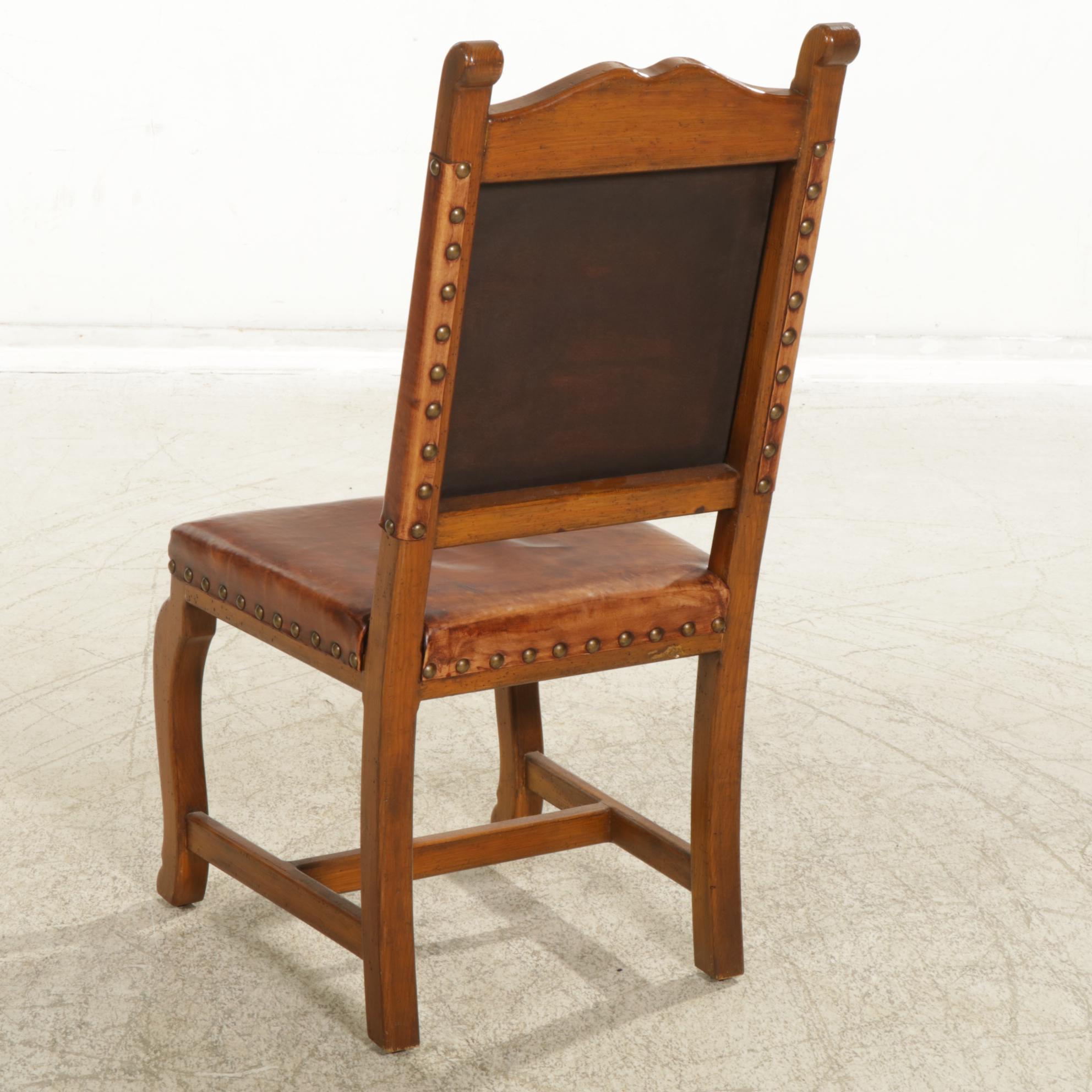 Rustic Southwestern Style Mexican Pine Dining Table with Seven Leather Chairs