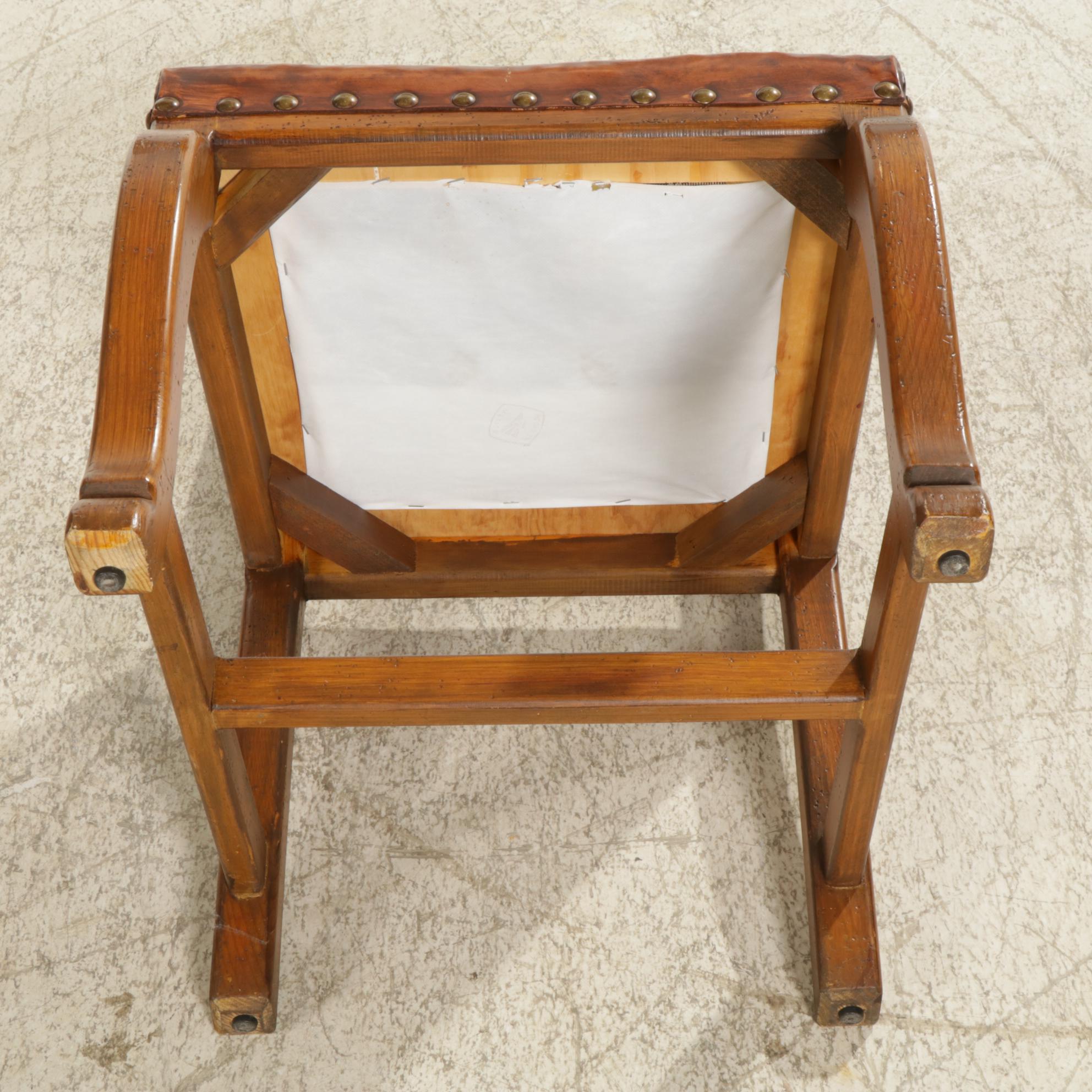 Rustic Southwestern Style Mexican Pine Dining Table with Seven Leather Chairs