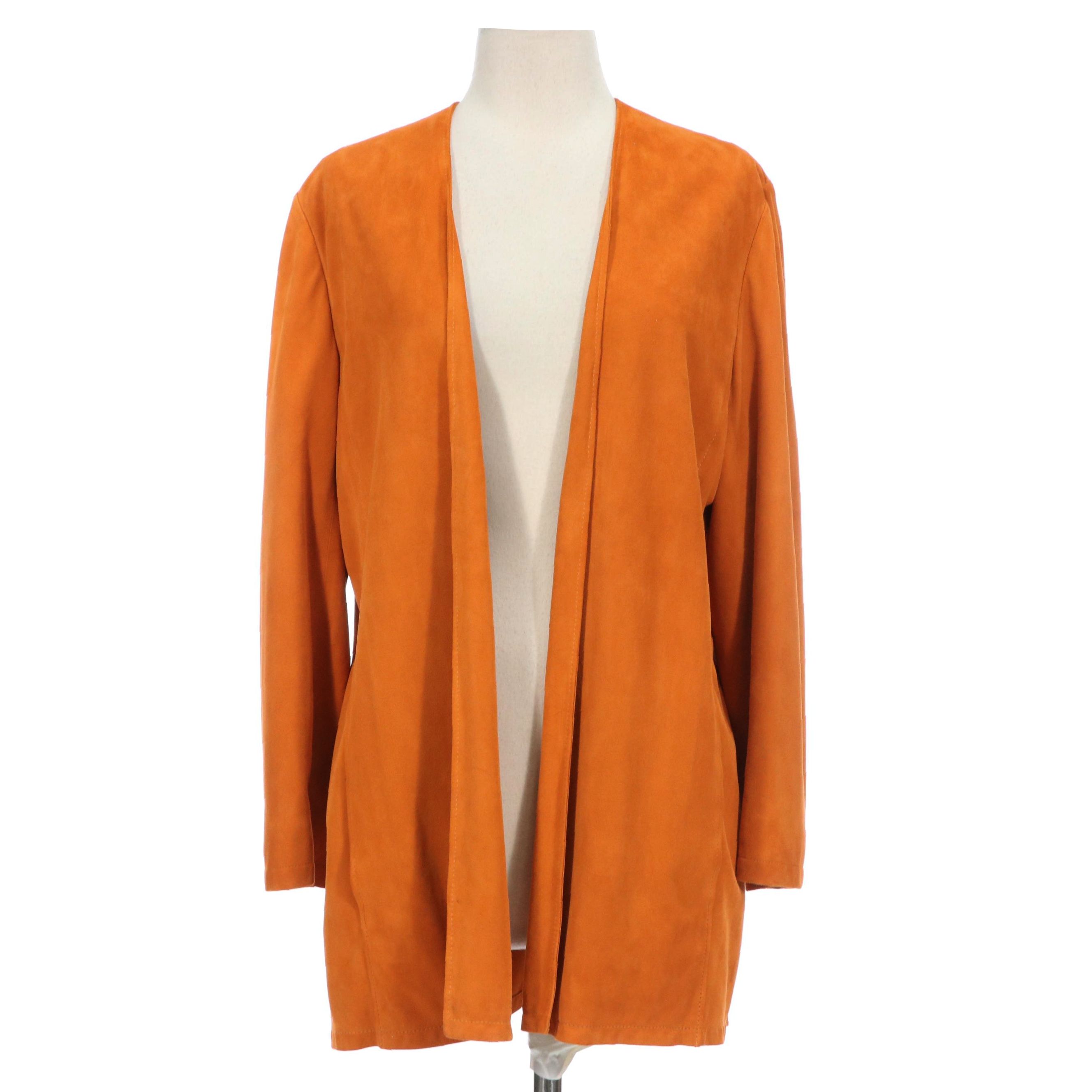 Hermès Open Front Jacket in Burnt Orange Doeskin Leather