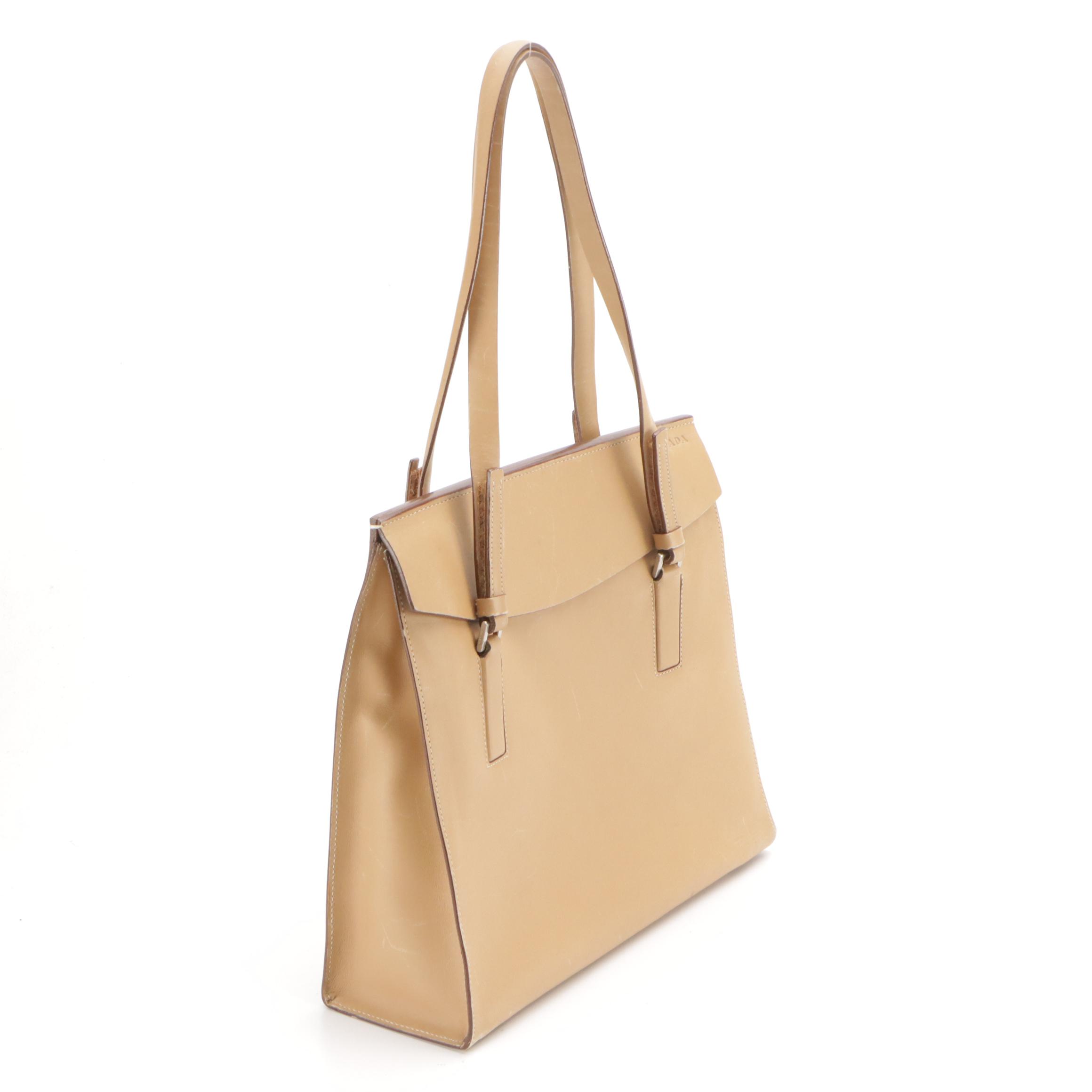 Prada Beige Smooth Leather Flap-Over Shoulder Bag
