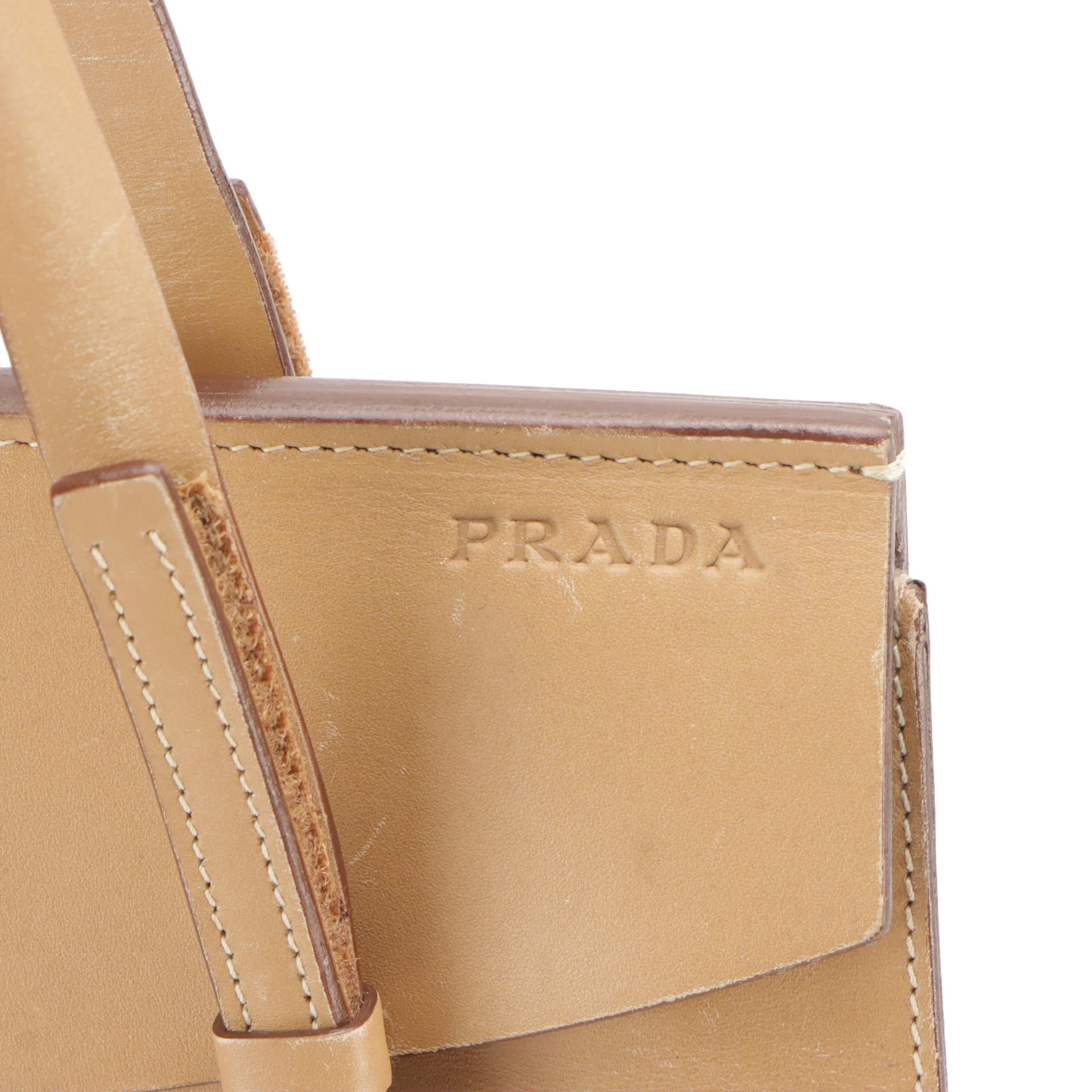 Prada Beige Smooth Leather Flap-Over Shoulder Bag