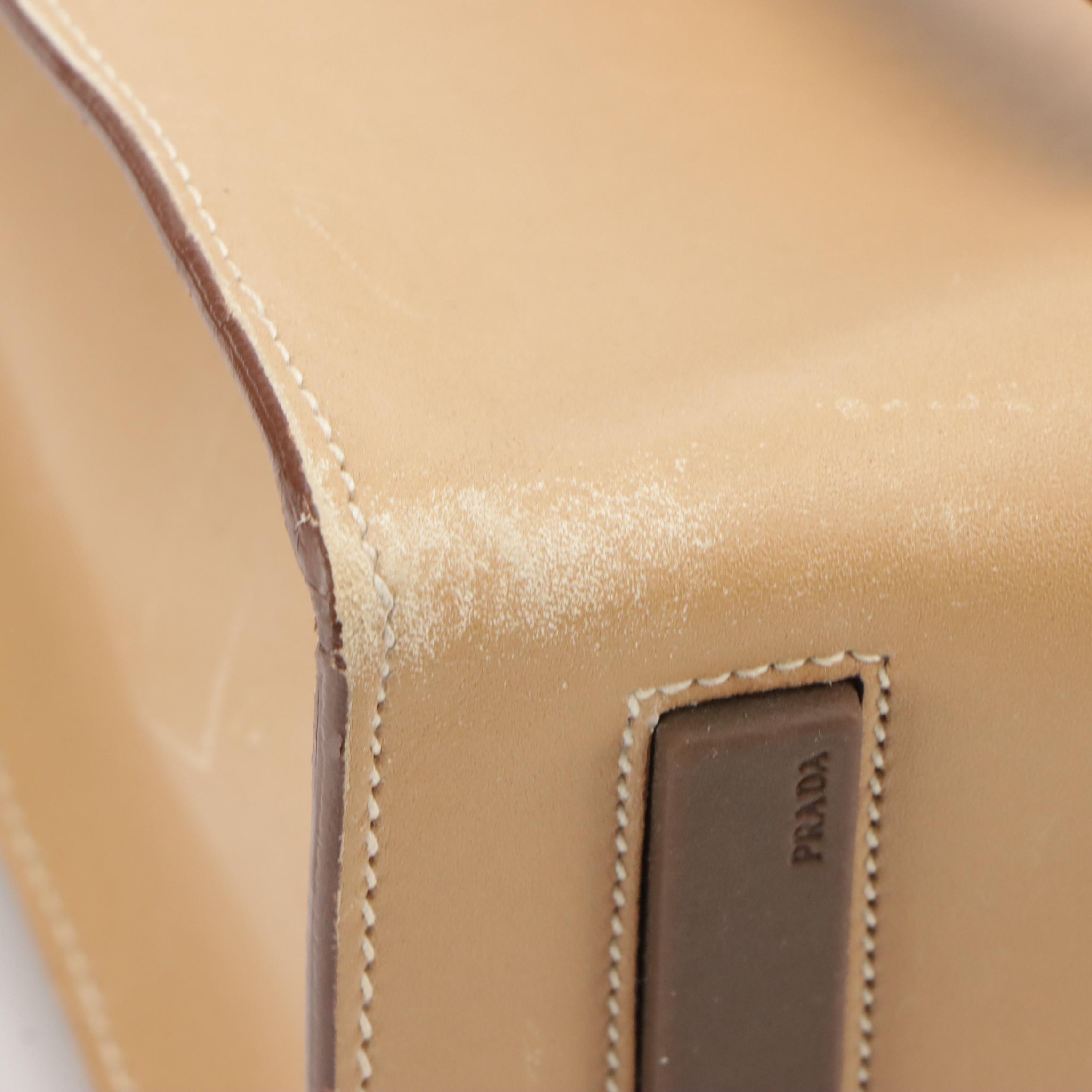 Prada Beige Smooth Leather Flap-Over Shoulder Bag
