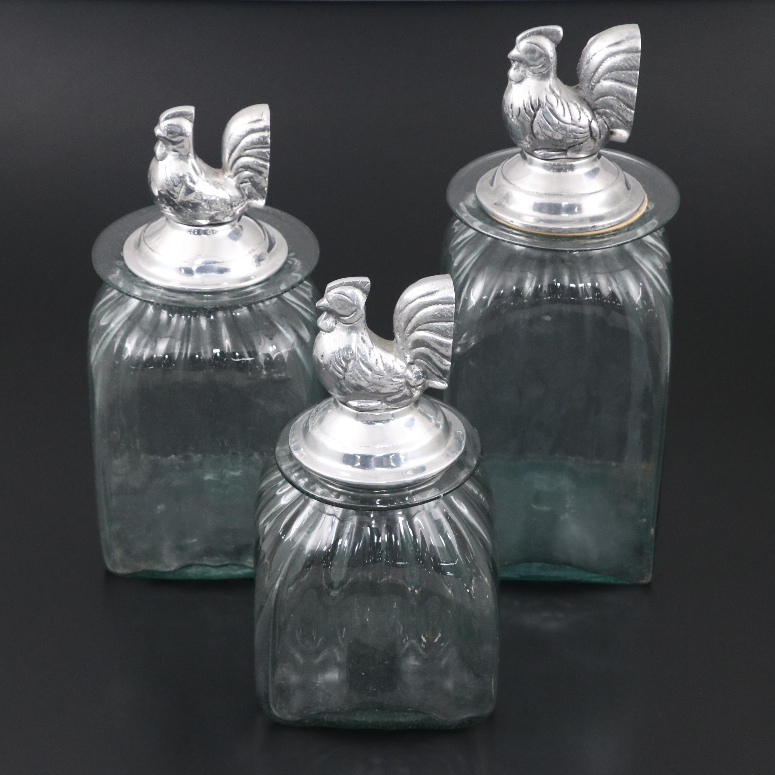 Glass Canister Set with Metal Rooster Lids