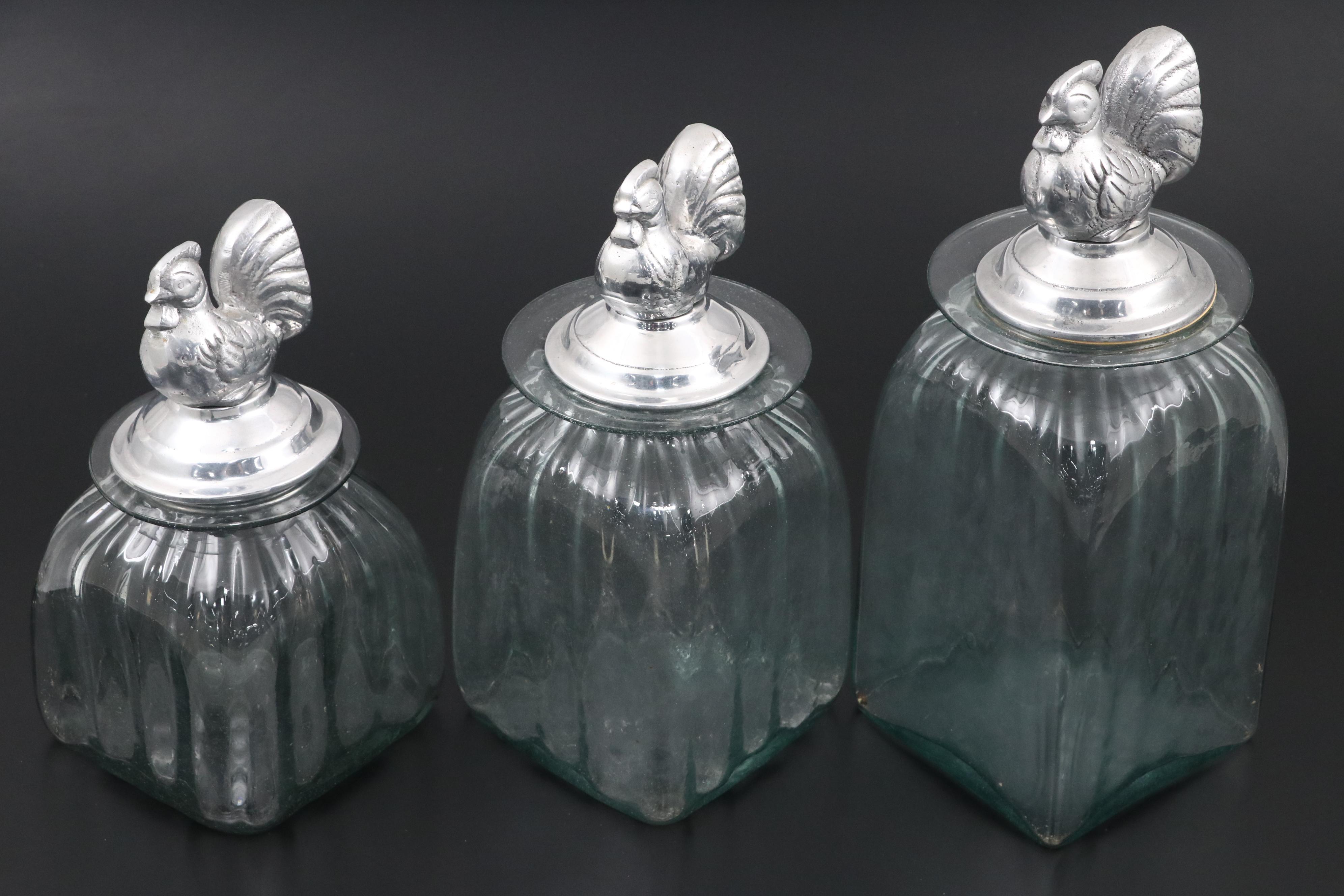Glass Canister Set with Metal Rooster Lids