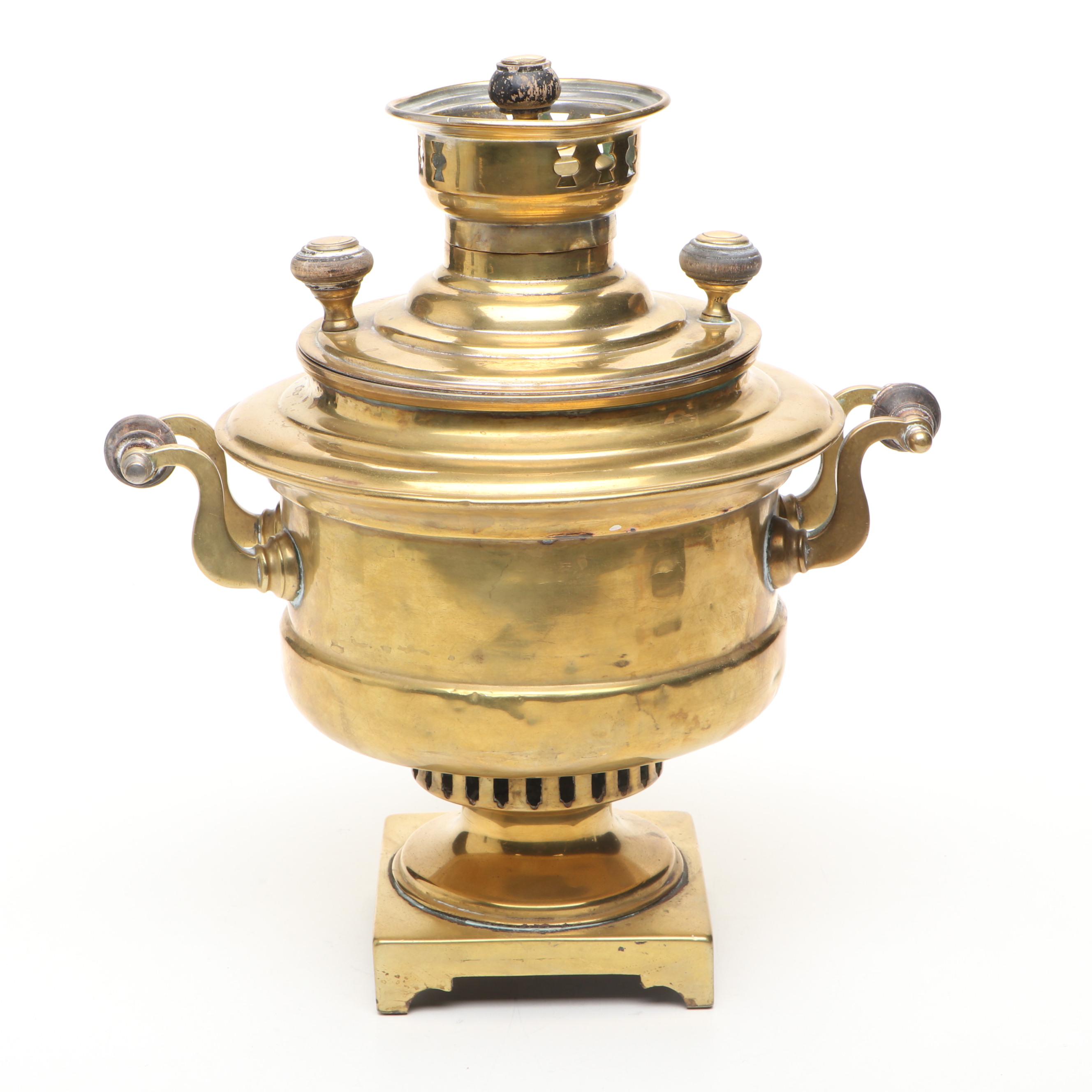 Brass Samovar and Tray, Early to Mid-20th Century