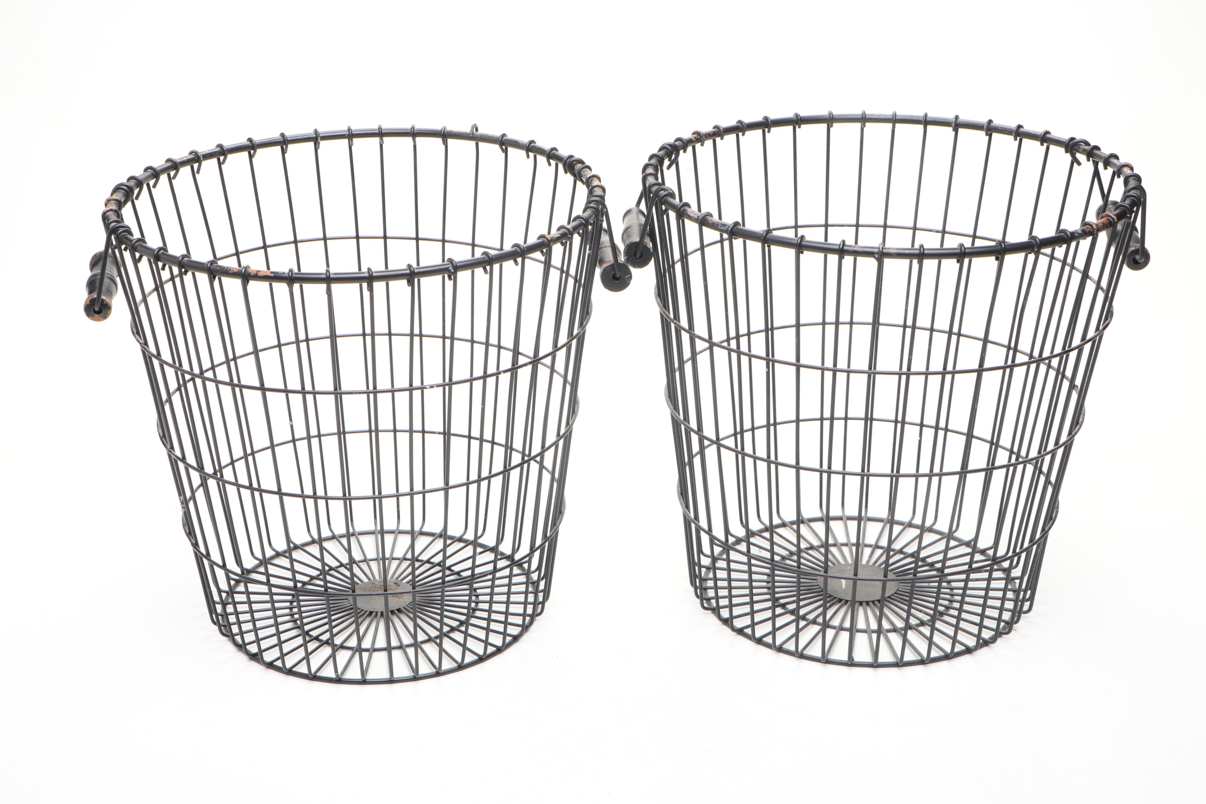 Wood and Metal Serving Trays with Metal Frame Baskets