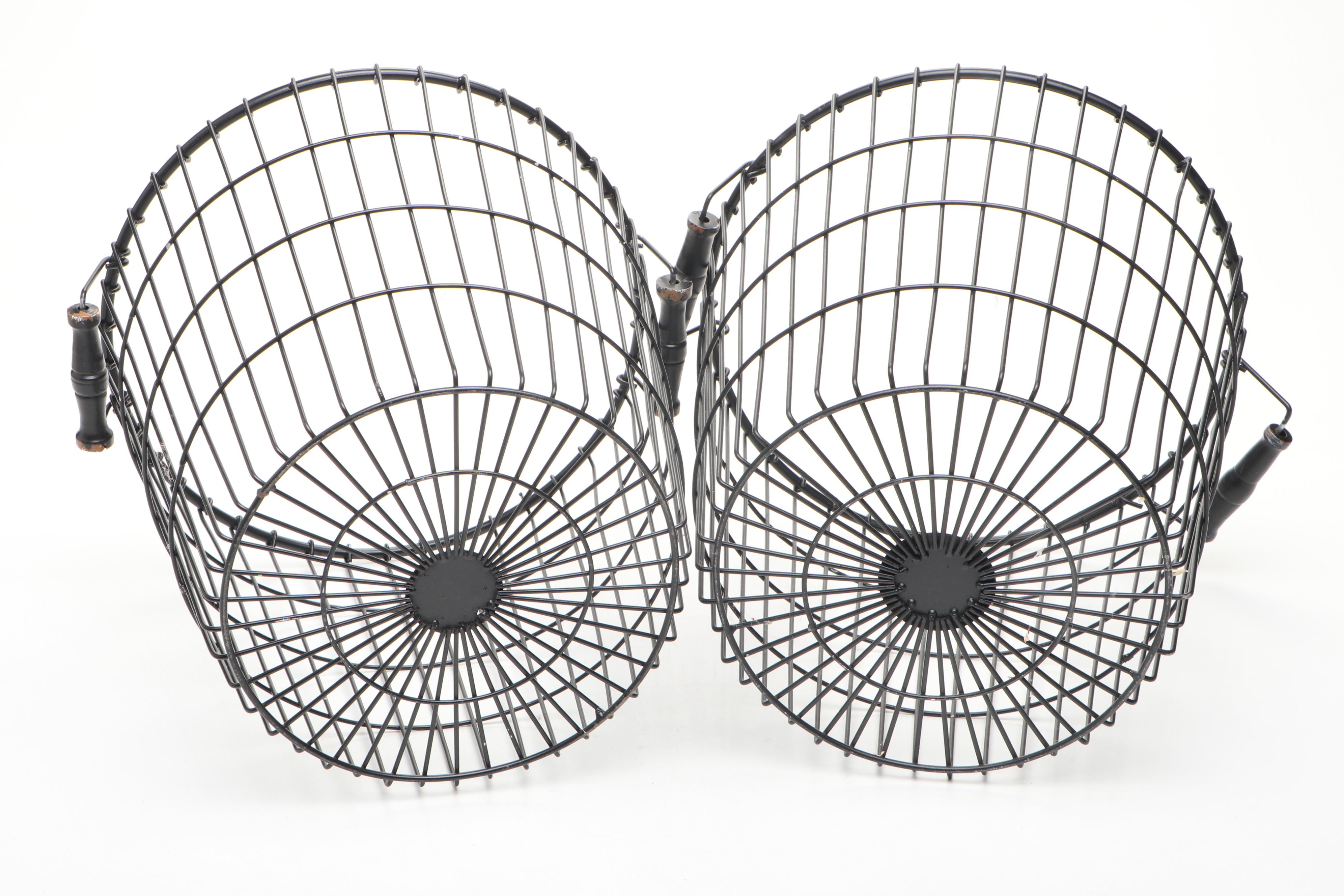 Wood and Metal Serving Trays with Metal Frame Baskets