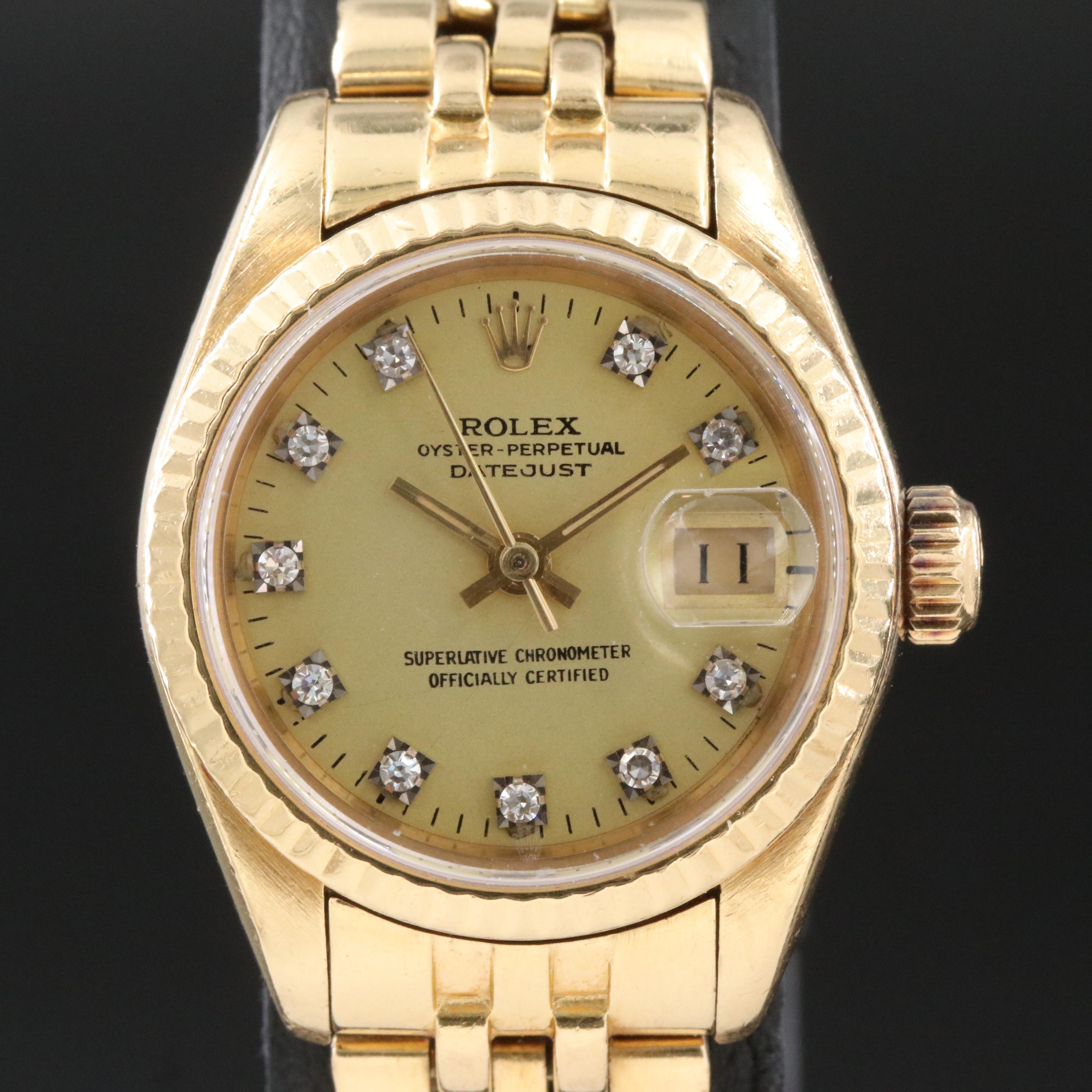 Rolex Datejust 69178 Aftermarket Diamond Dial 26mm 18K Gold Automatic Watch