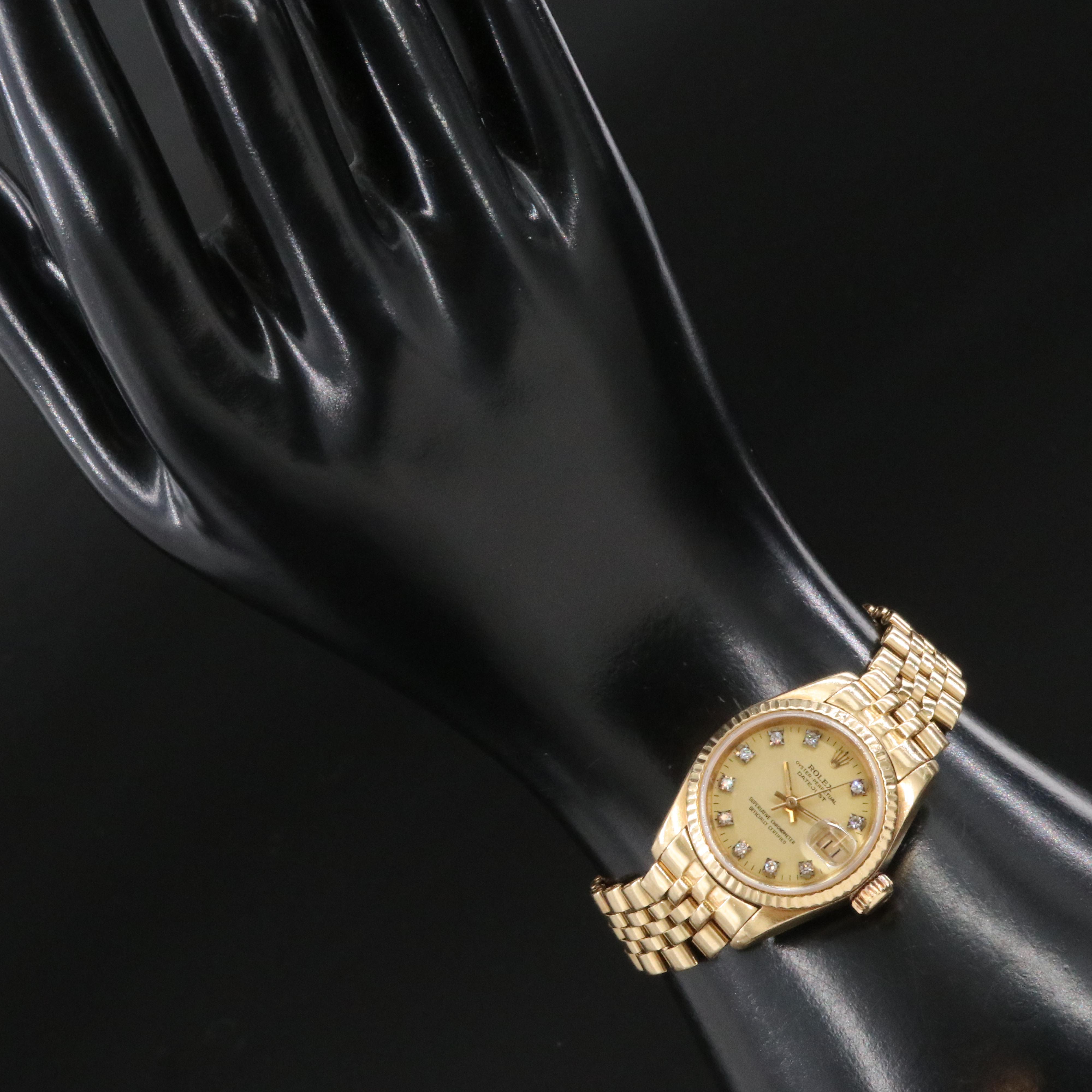 Rolex Datejust 69178 Aftermarket Diamond Dial 26mm 18K Gold Automatic Watch