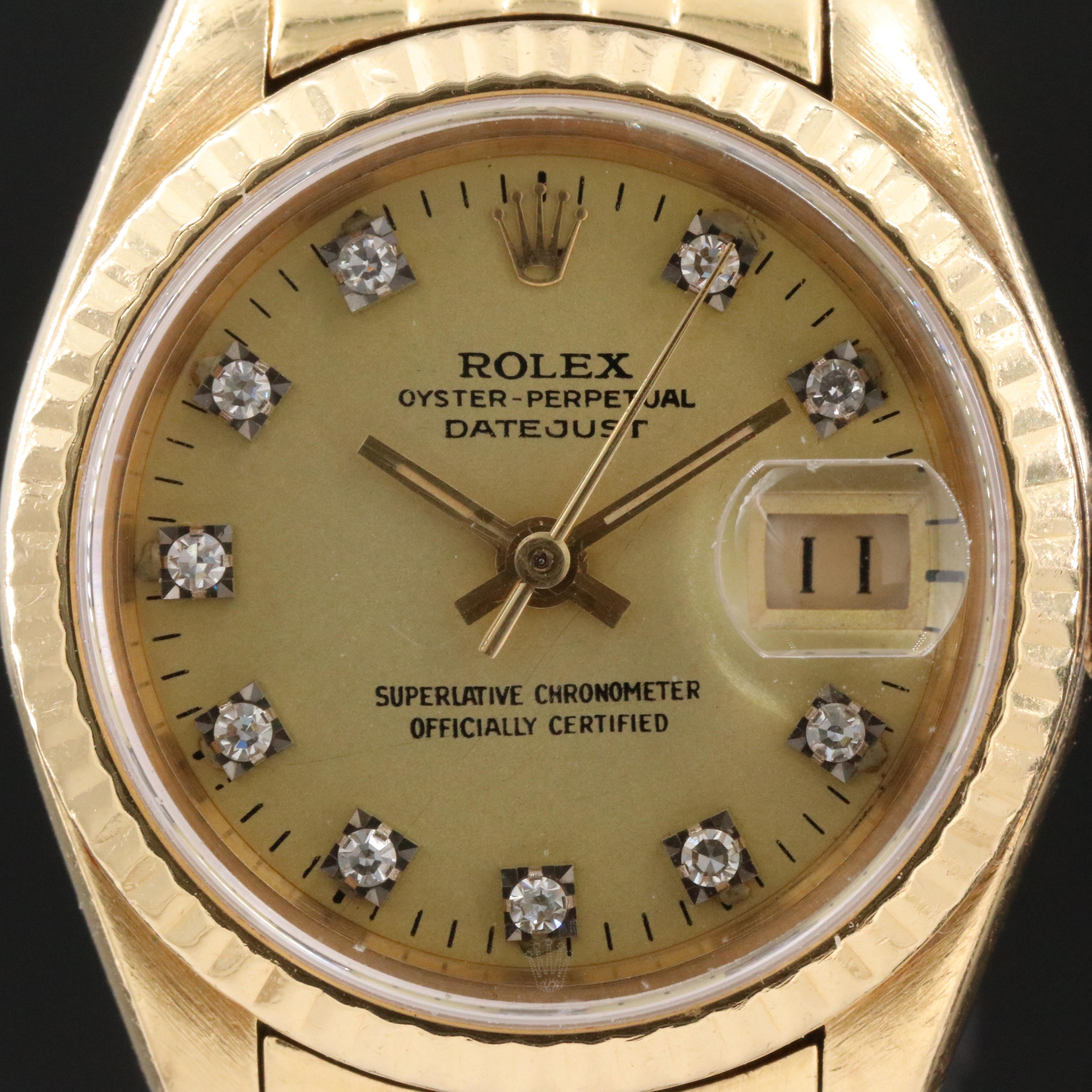 Rolex Datejust 69178 Aftermarket Diamond Dial 26mm 18K Gold Automatic Watch