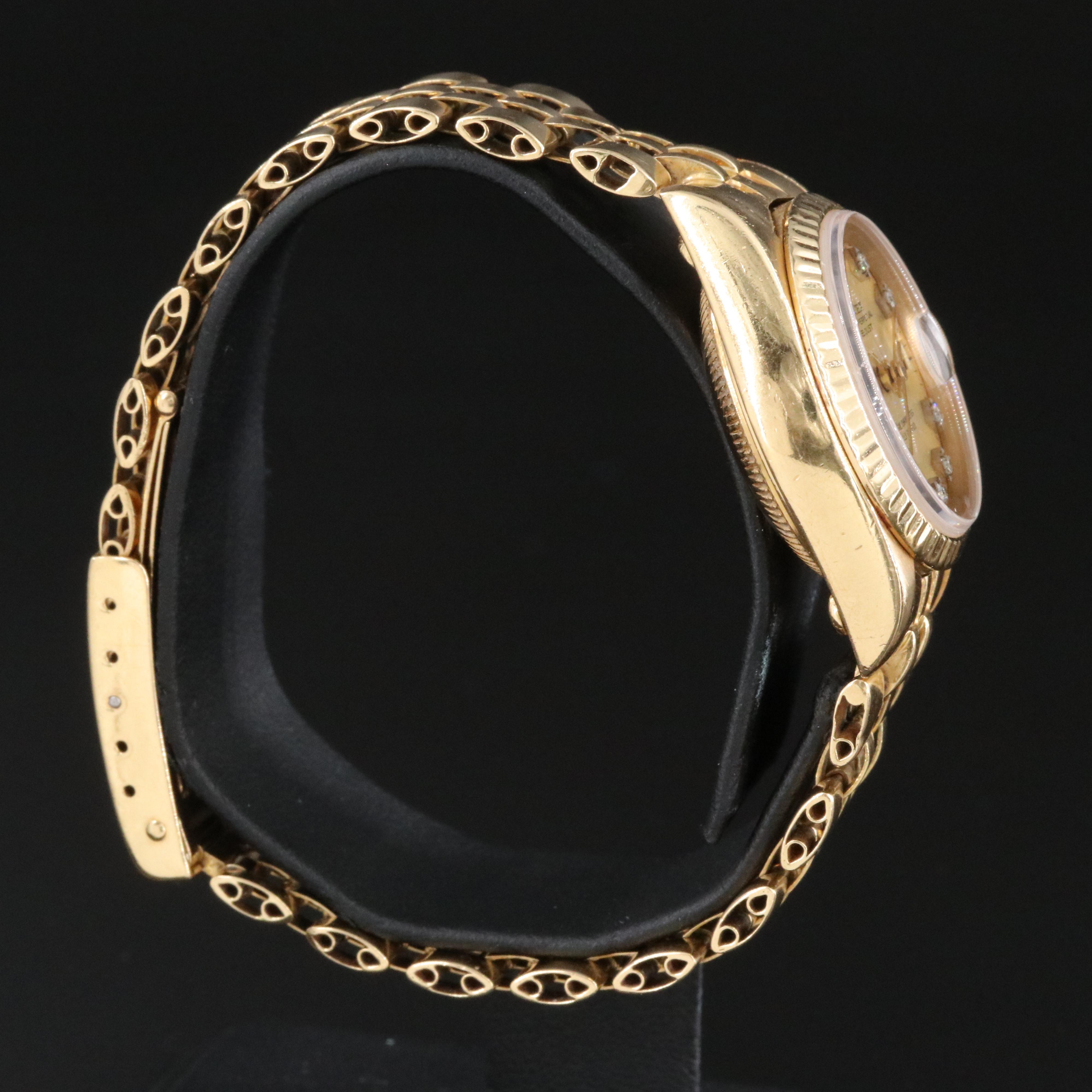 Rolex Datejust 69178 Aftermarket Diamond Dial 26mm 18K Gold Automatic Watch