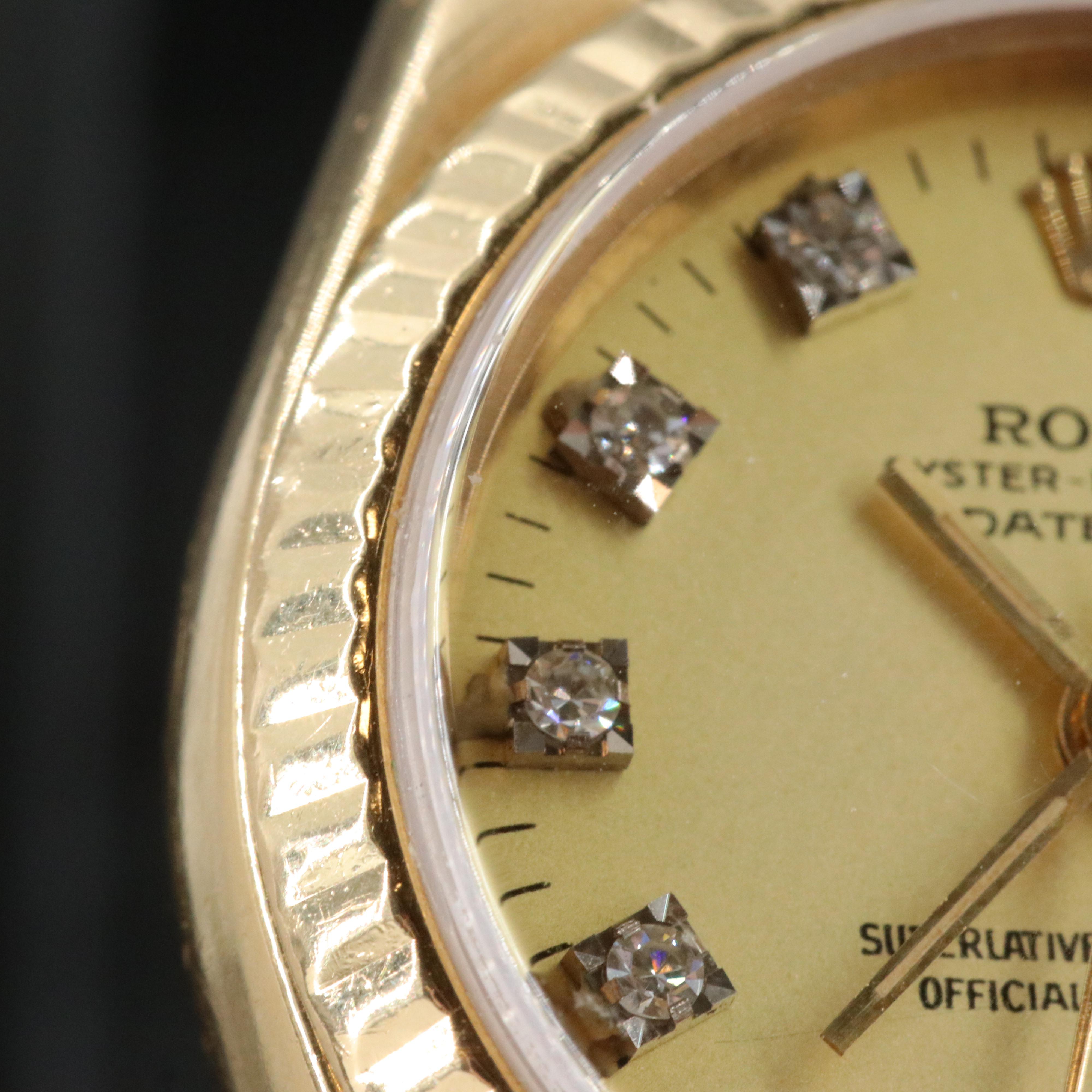 Rolex Datejust 69178 Aftermarket Diamond Dial 26mm 18K Gold Automatic Watch