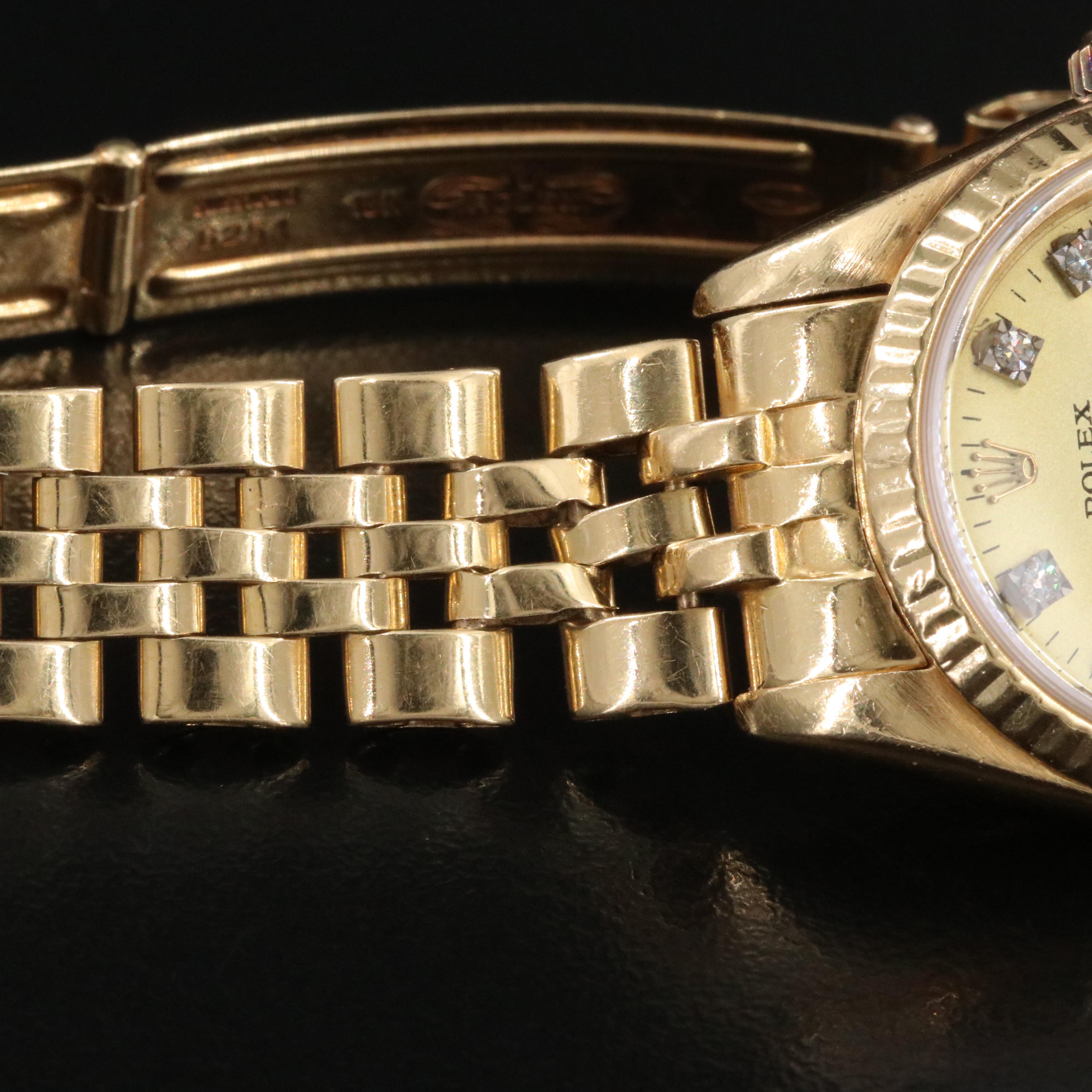 Rolex Datejust 69178 Aftermarket Diamond Dial 26mm 18K Gold Automatic Watch