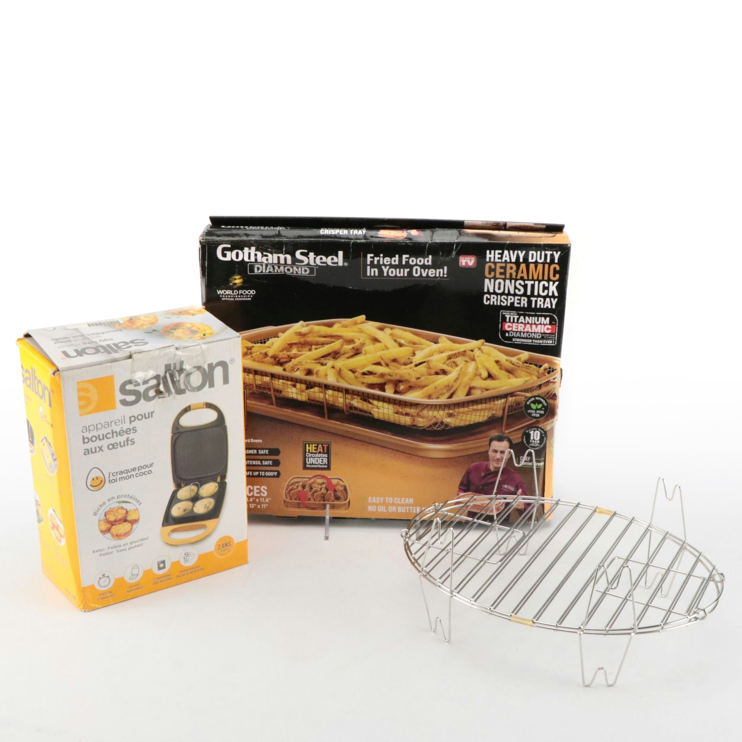 Gotham Steel Diamond Nonstick Crisper, Salton Egg Bite Maker, and More