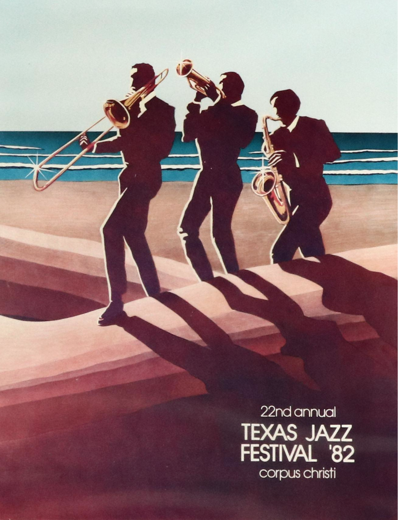 Four Framed Texas Jazz Festival Art Posters, Corpus Christi, 1980s