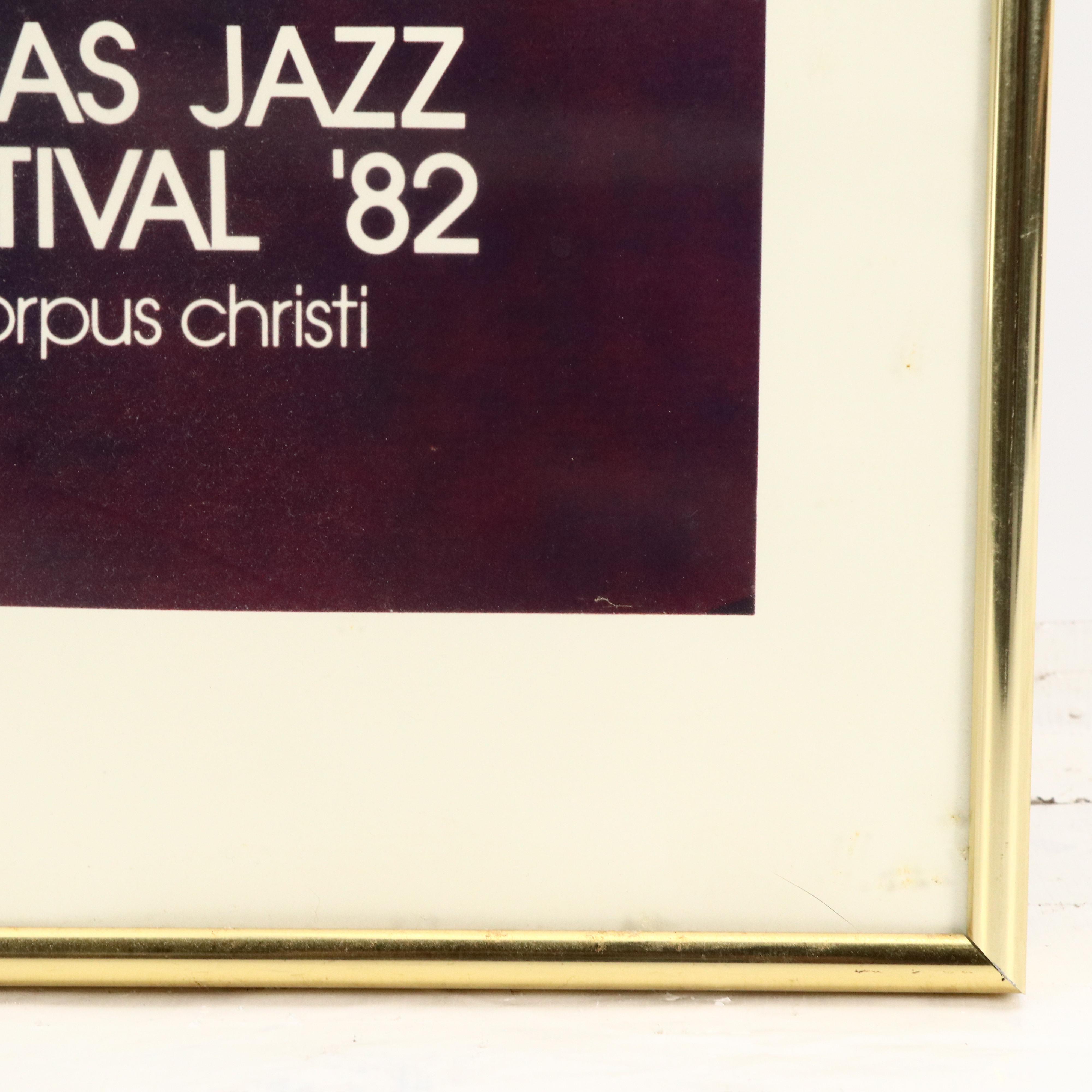 Four Framed Texas Jazz Festival Art Posters, Corpus Christi, 1980s