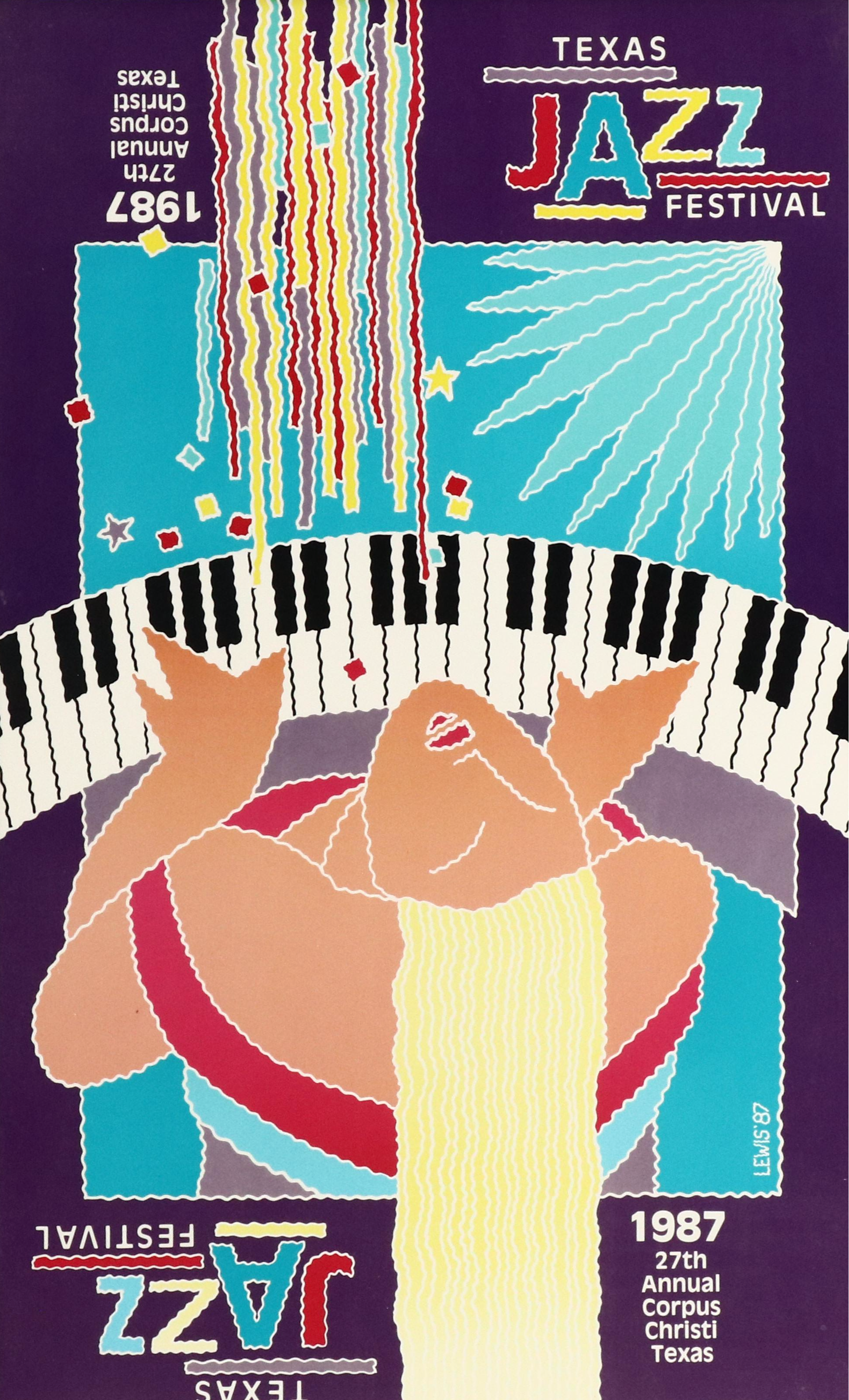 Four Framed Texas Jazz Festival Art Posters, Corpus Christi, 1980s