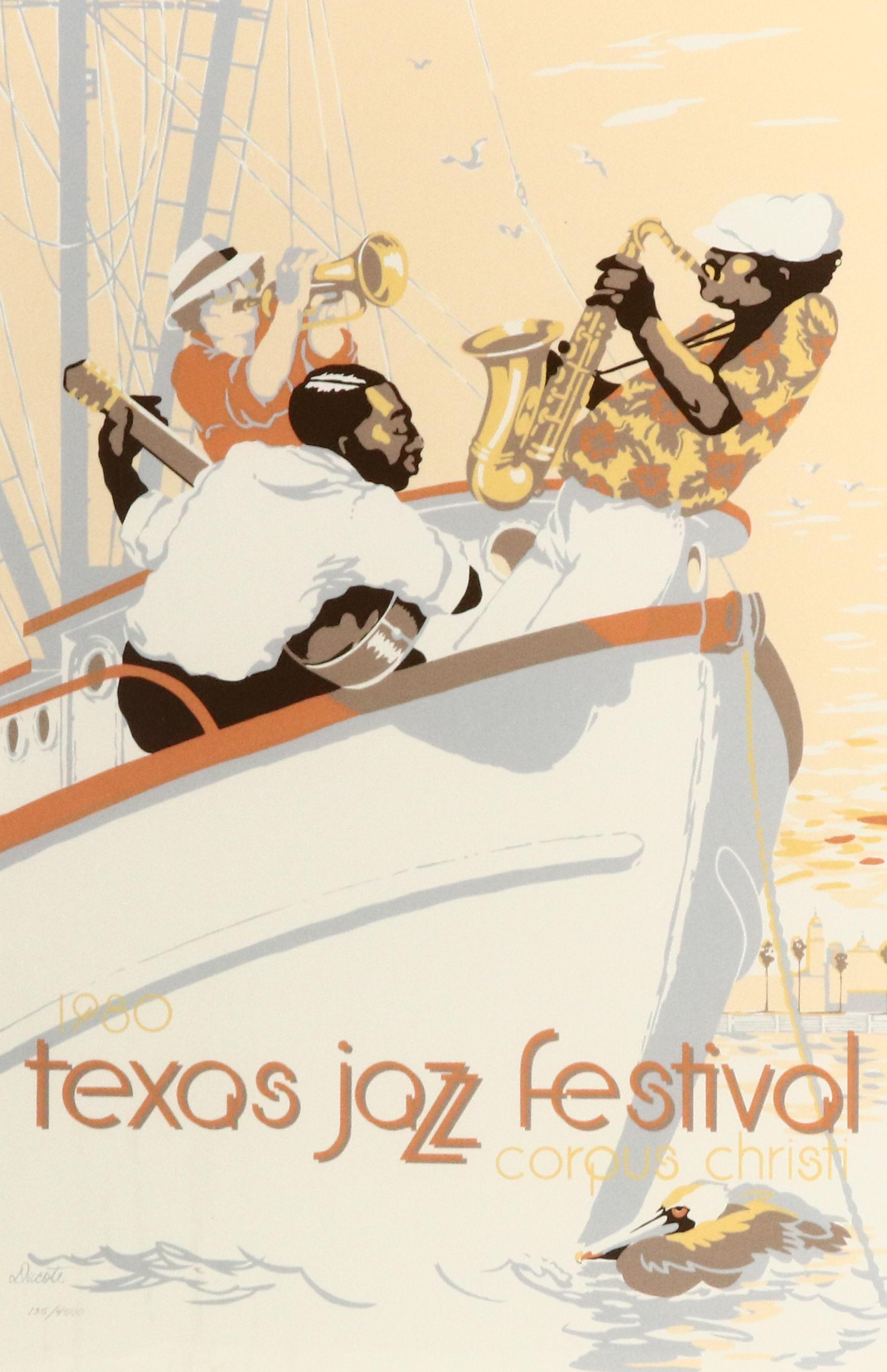 Four Framed Texas Jazz Festival Art Posters, Corpus Christi, 1980s