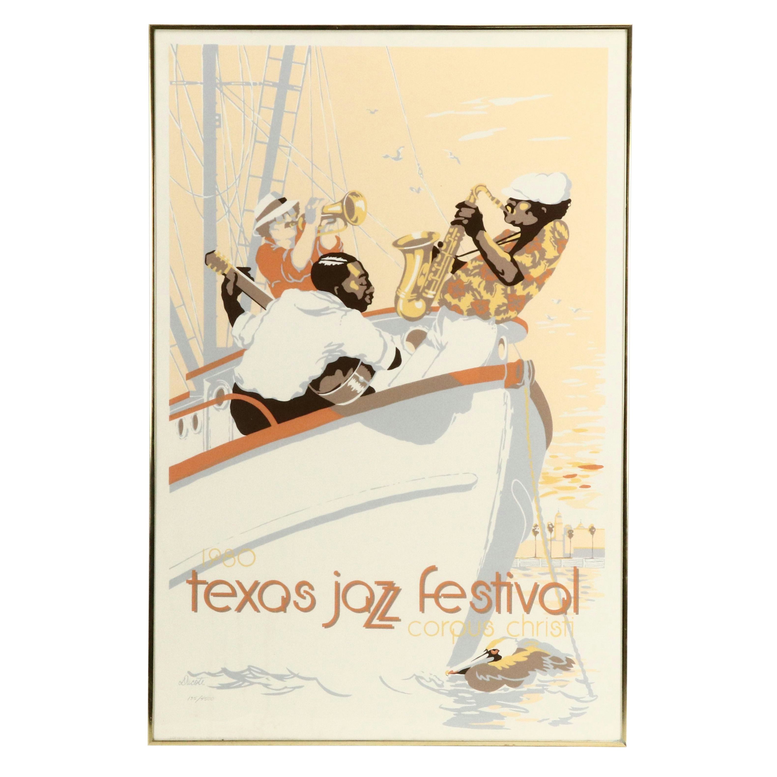 Four Framed Texas Jazz Festival Art Posters, Corpus Christi, 1980s