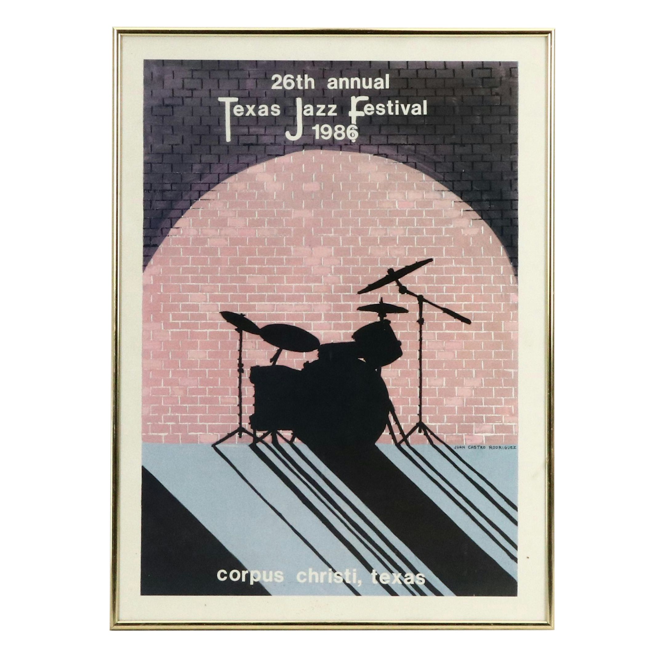 Four Framed Texas Jazz Festival Art Posters, Corpus Christi, 1980s