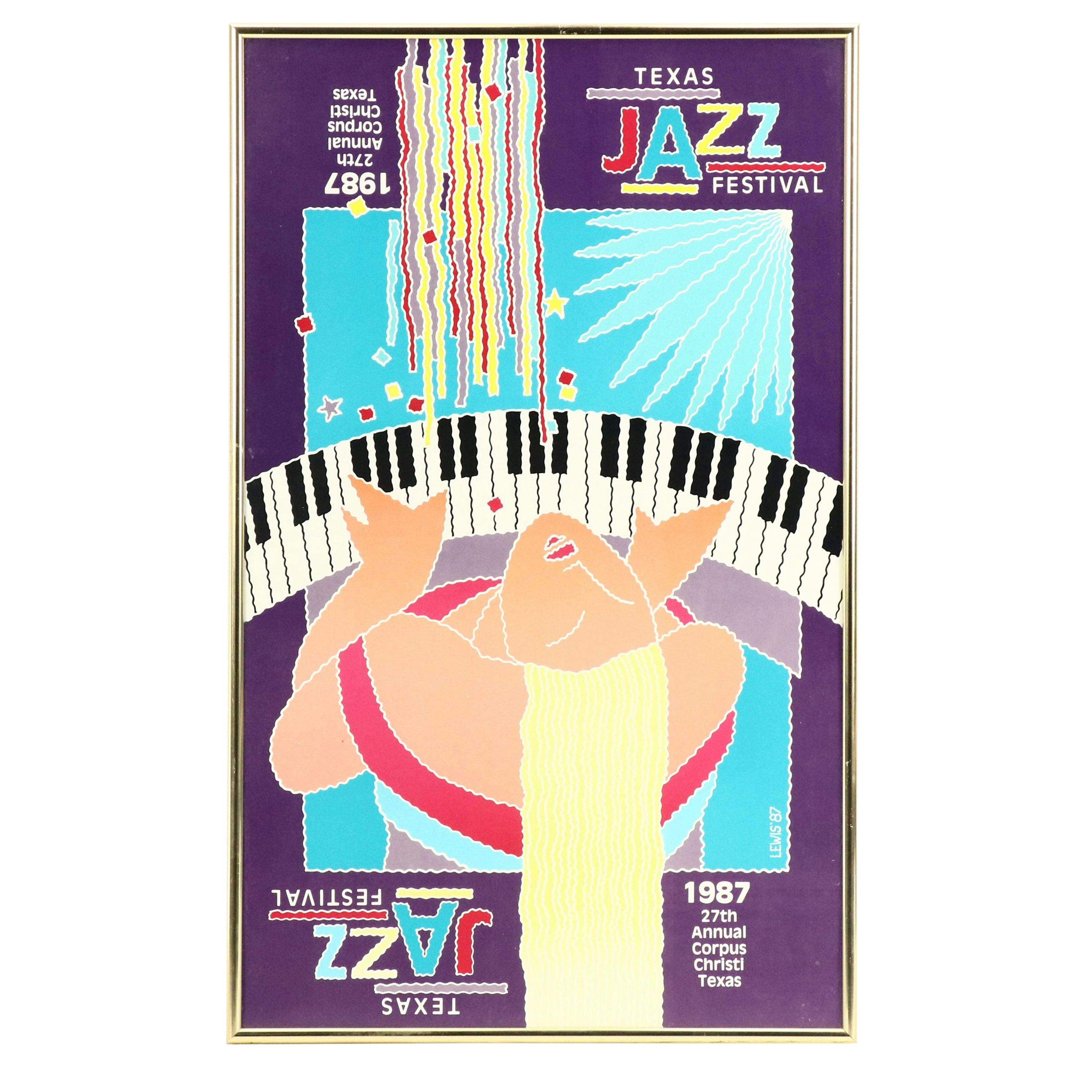 Four Framed Texas Jazz Festival Art Posters, Corpus Christi, 1980s