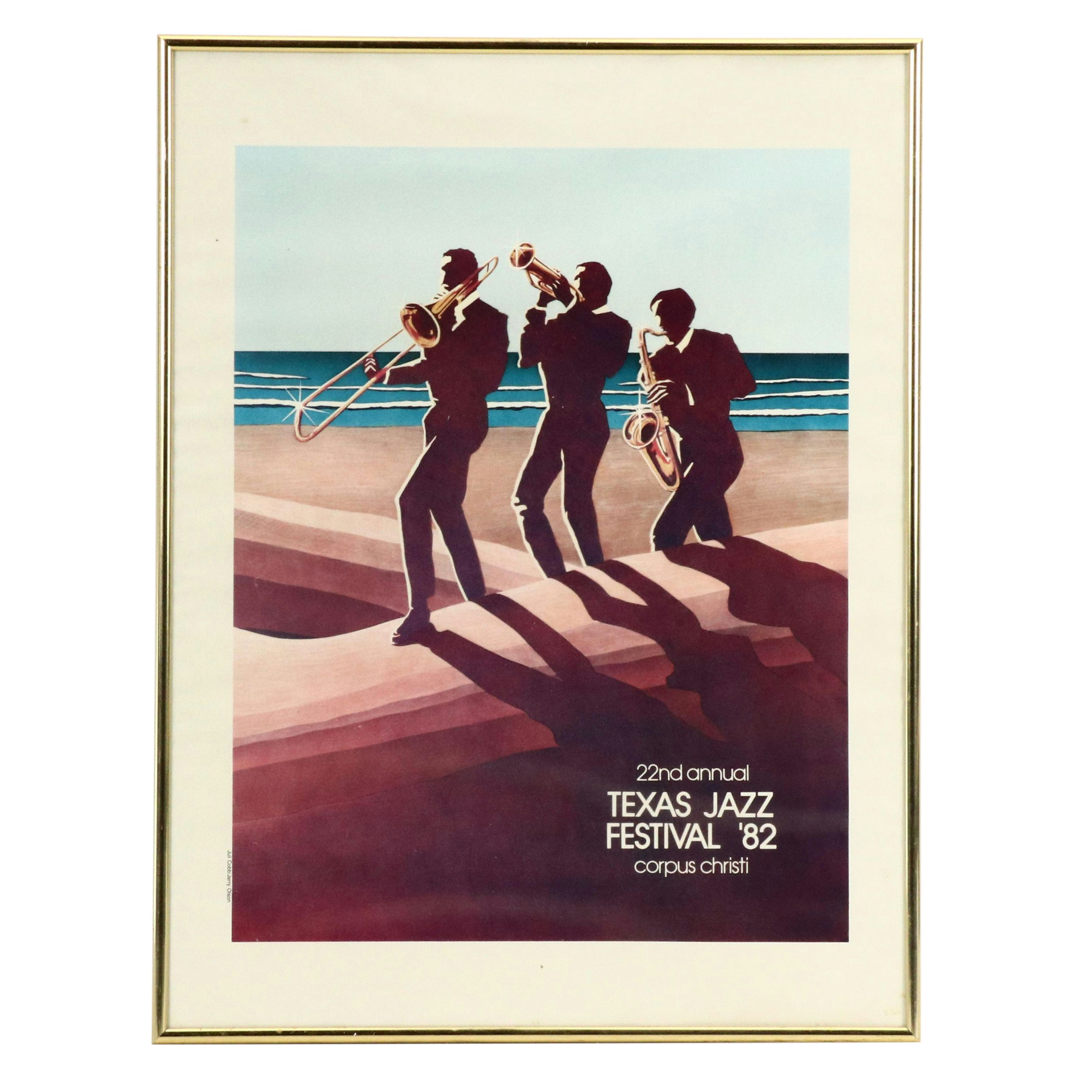 Four Framed Texas Jazz Festival Art Posters, Corpus Christi, 1980s
