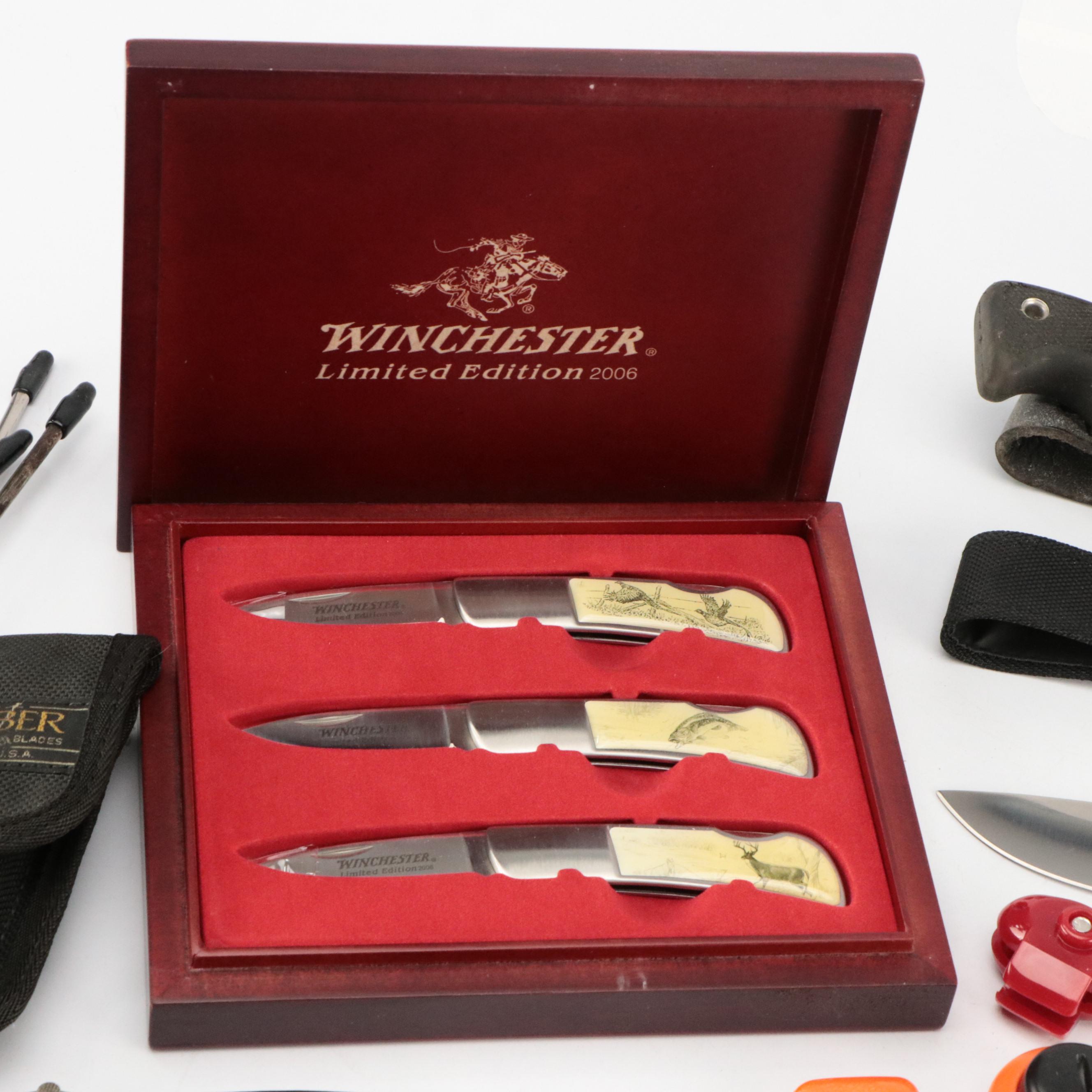 Winchester, Case, Buck and Other Knives with Telescopic Camping Forks