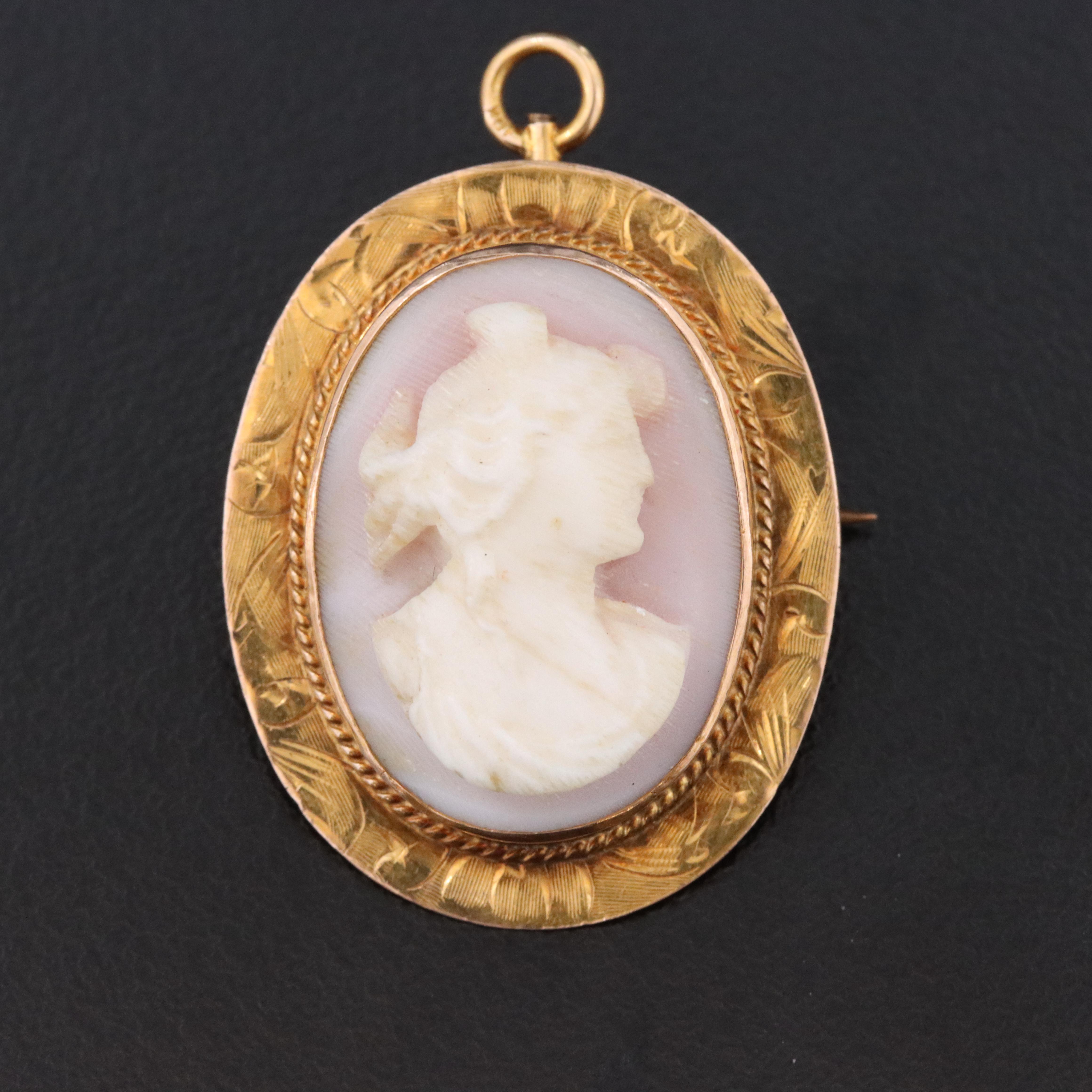Early 1900s 10K Shell Cameo Converter Pin
