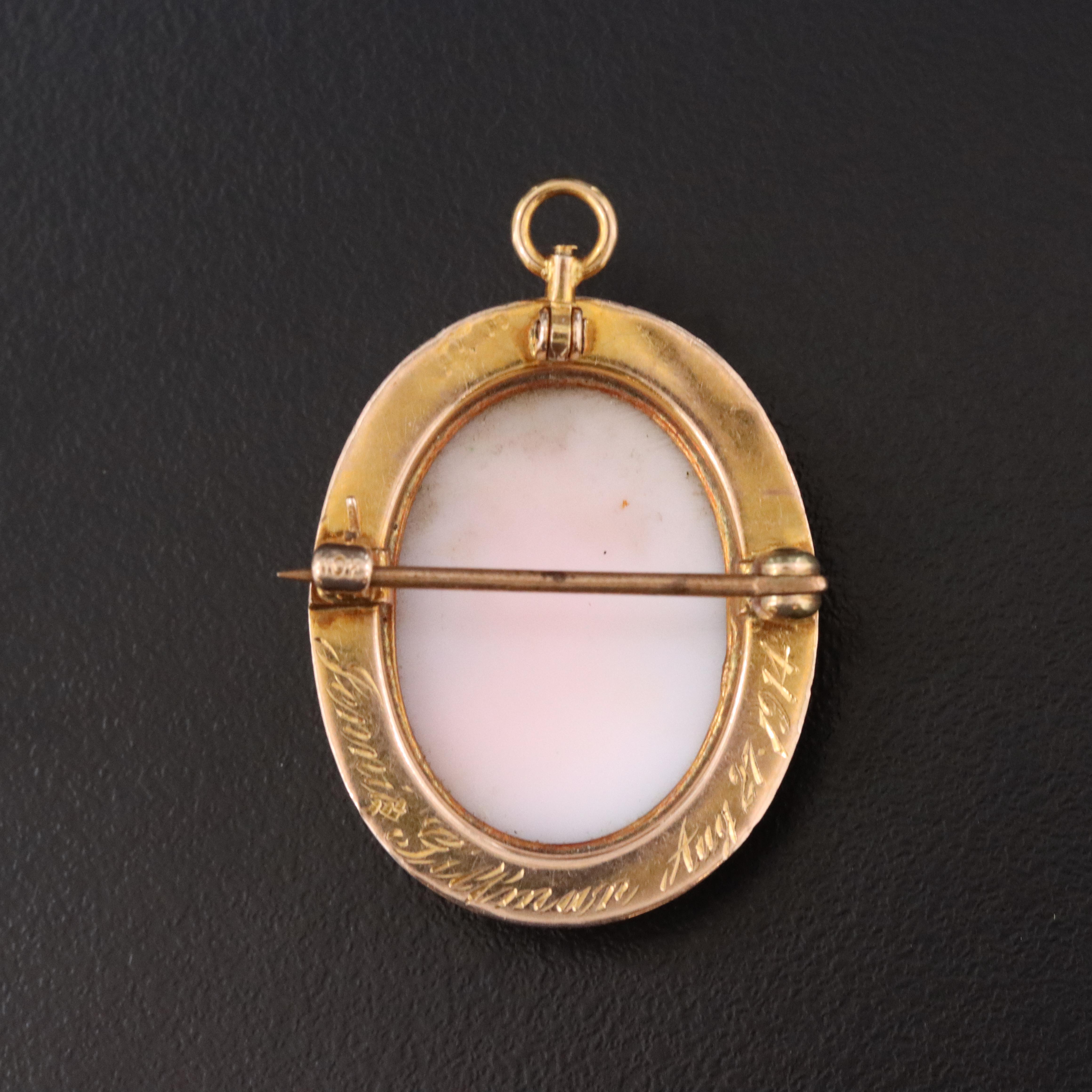 Early 1900s 10K Shell Cameo Converter Pin