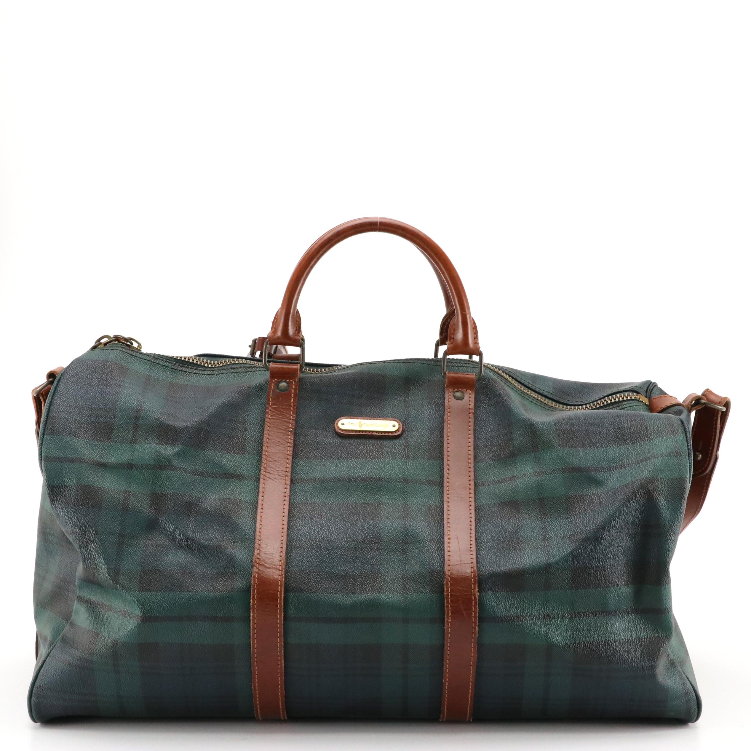 Polo Ralph Lauren Duffle Bag in Black Watch Coated Canvas with Leather Trim