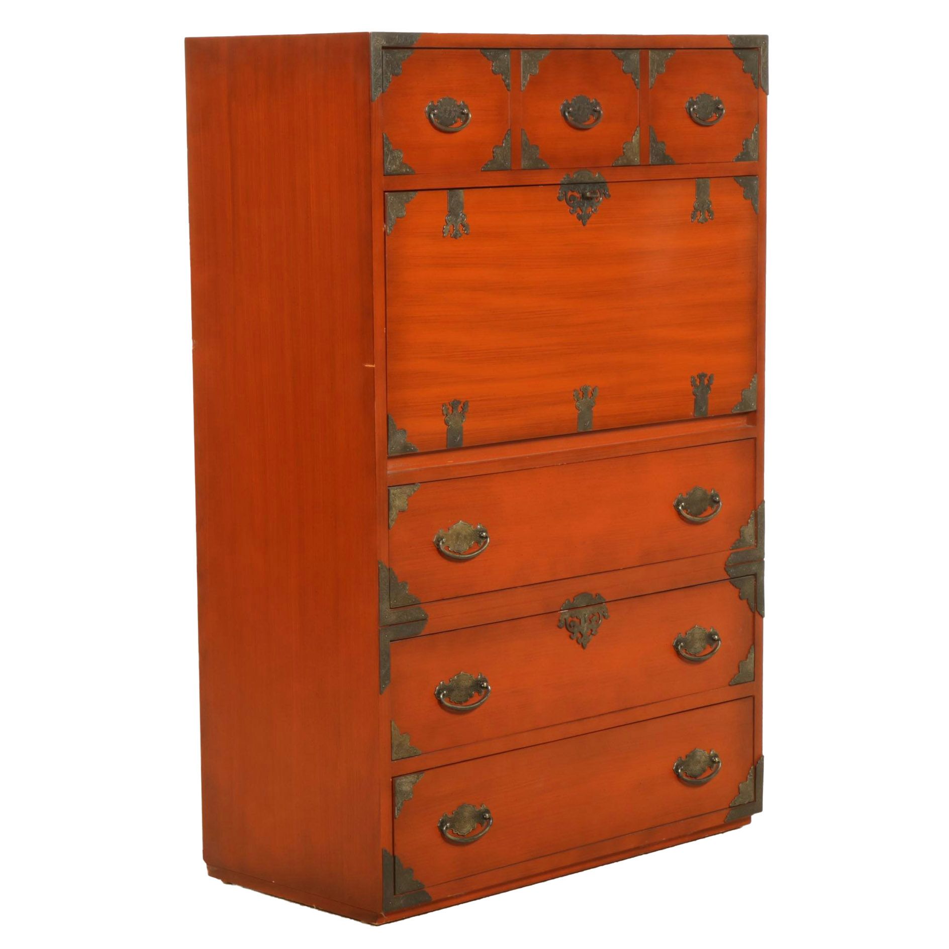 Thomasville Chinoiserie Red-Stained Drop-Front Desk