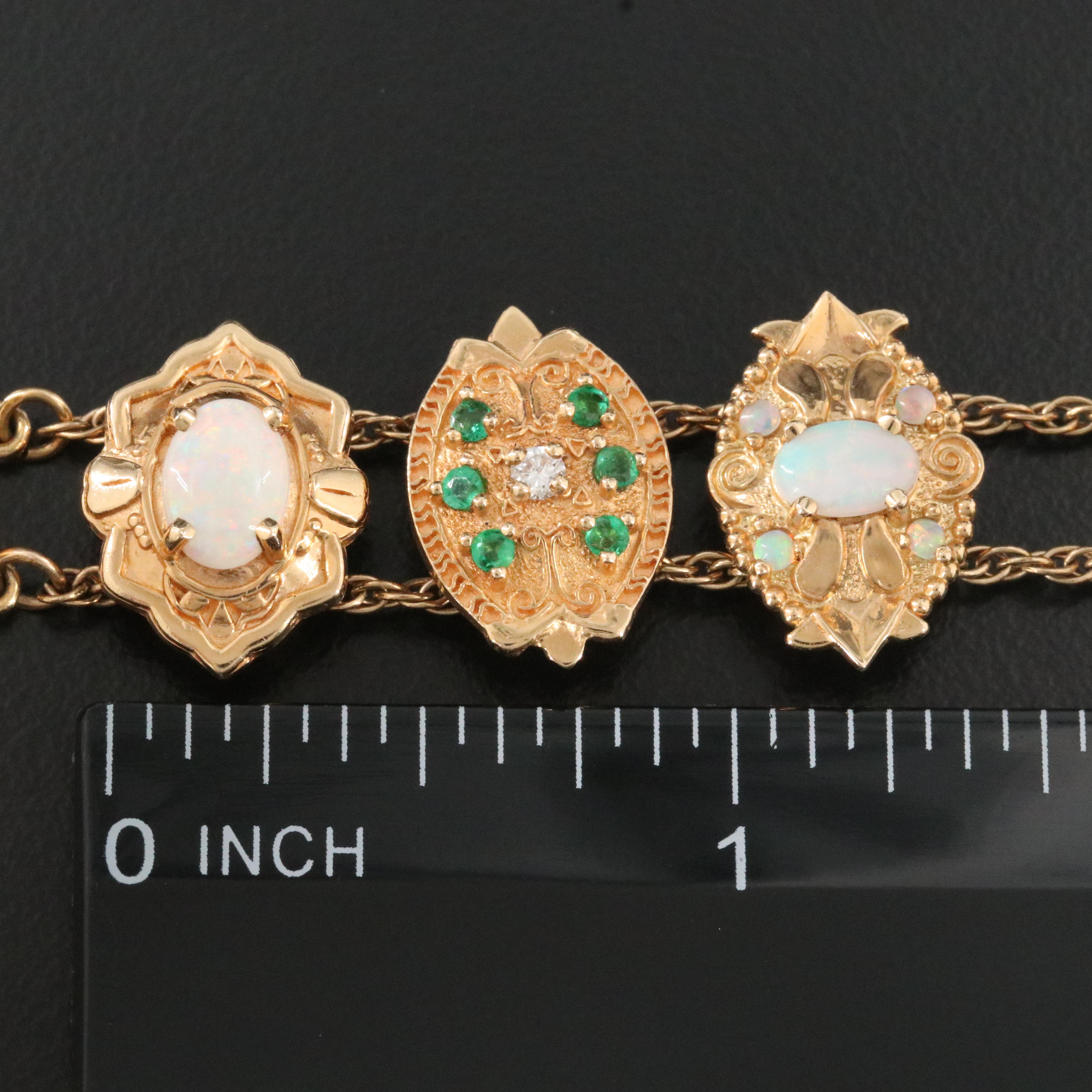 Richard Glatter 14K Opal, Emerald, Pearl and Diamond Slide Bracelet