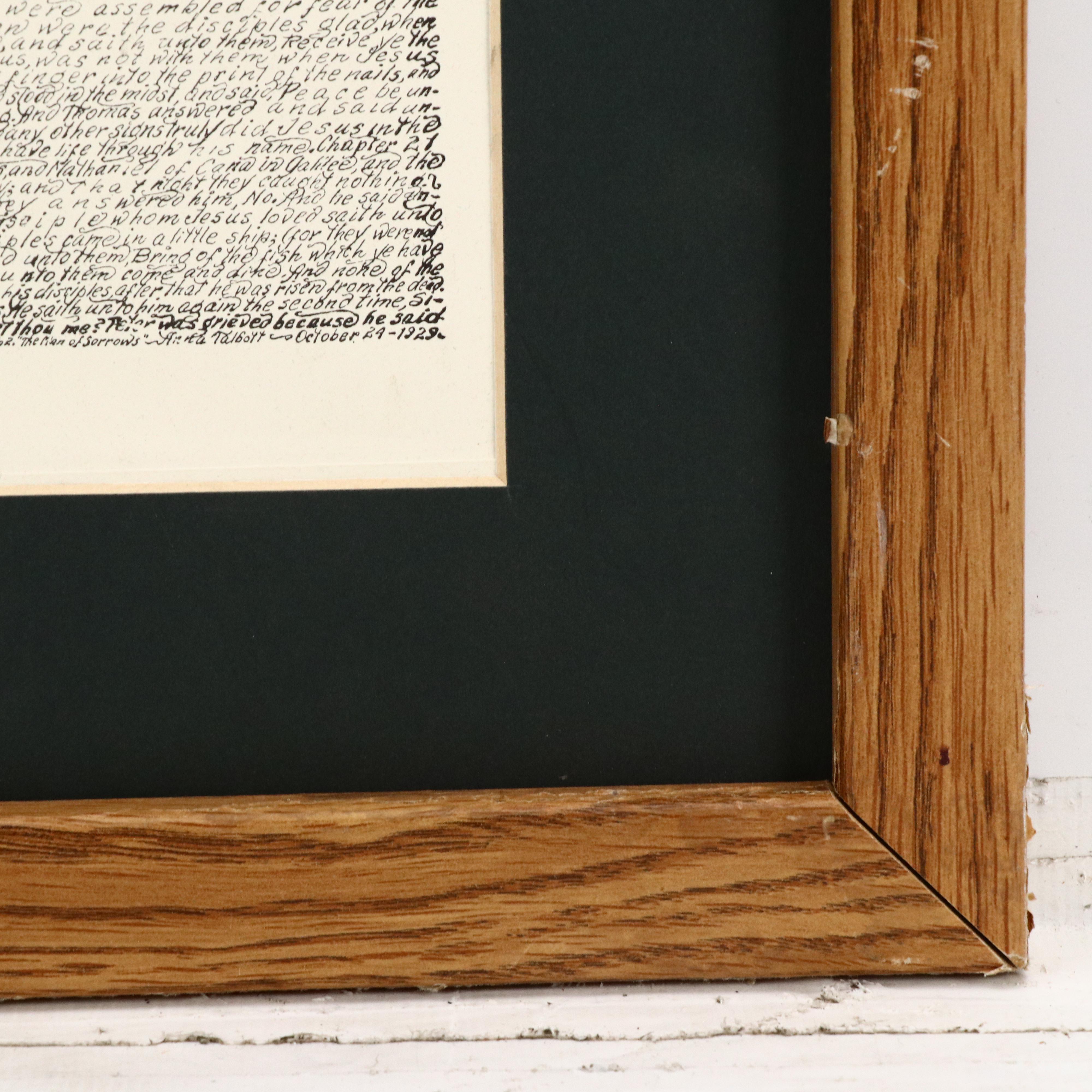 Lithograph Script Drawing by Anna Talbott, "Man of Sorrows," 1929