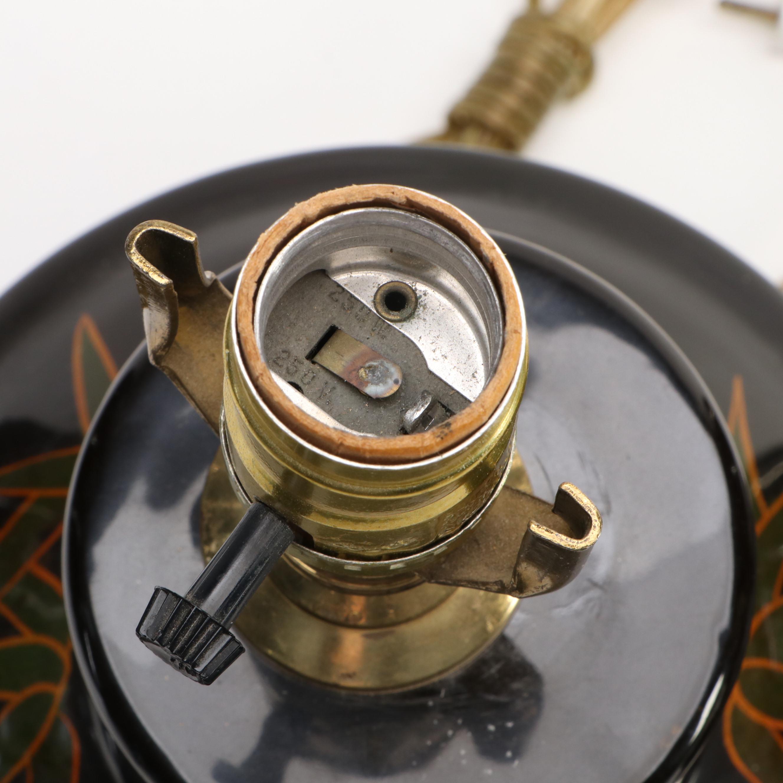 Pair of Chinese Ceramic Table Lamps with Wreath Finials and Leaf Motif