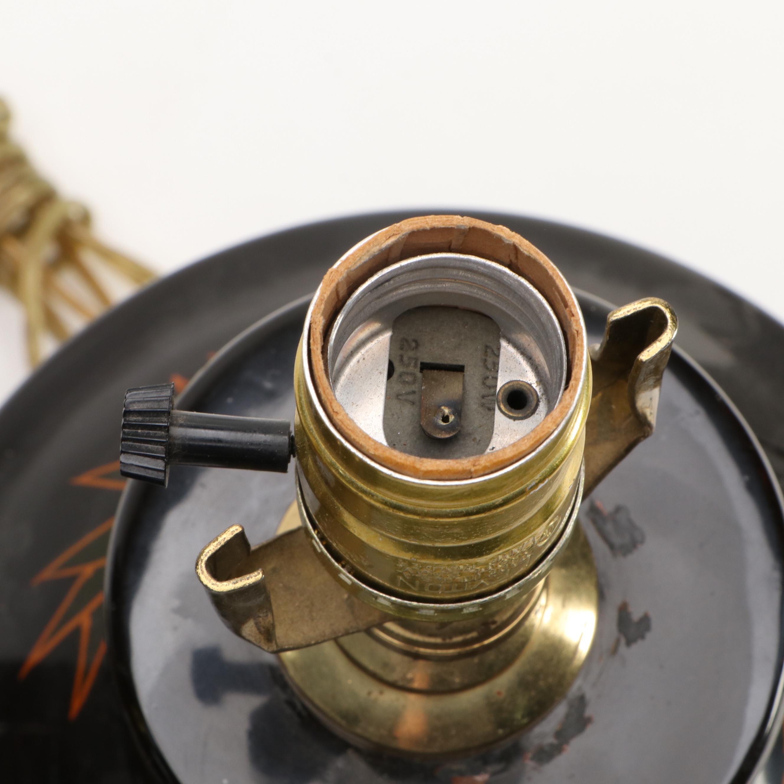 Pair of Chinese Ceramic Table Lamps with Wreath Finials and Leaf Motif