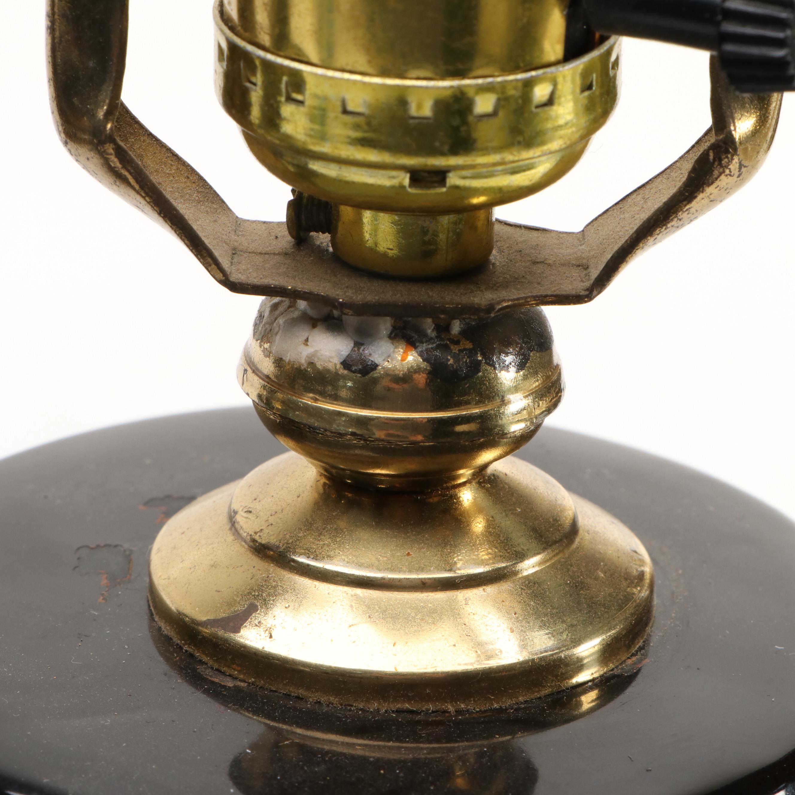 Pair of Chinese Ceramic Table Lamps with Wreath Finials and Leaf Motif