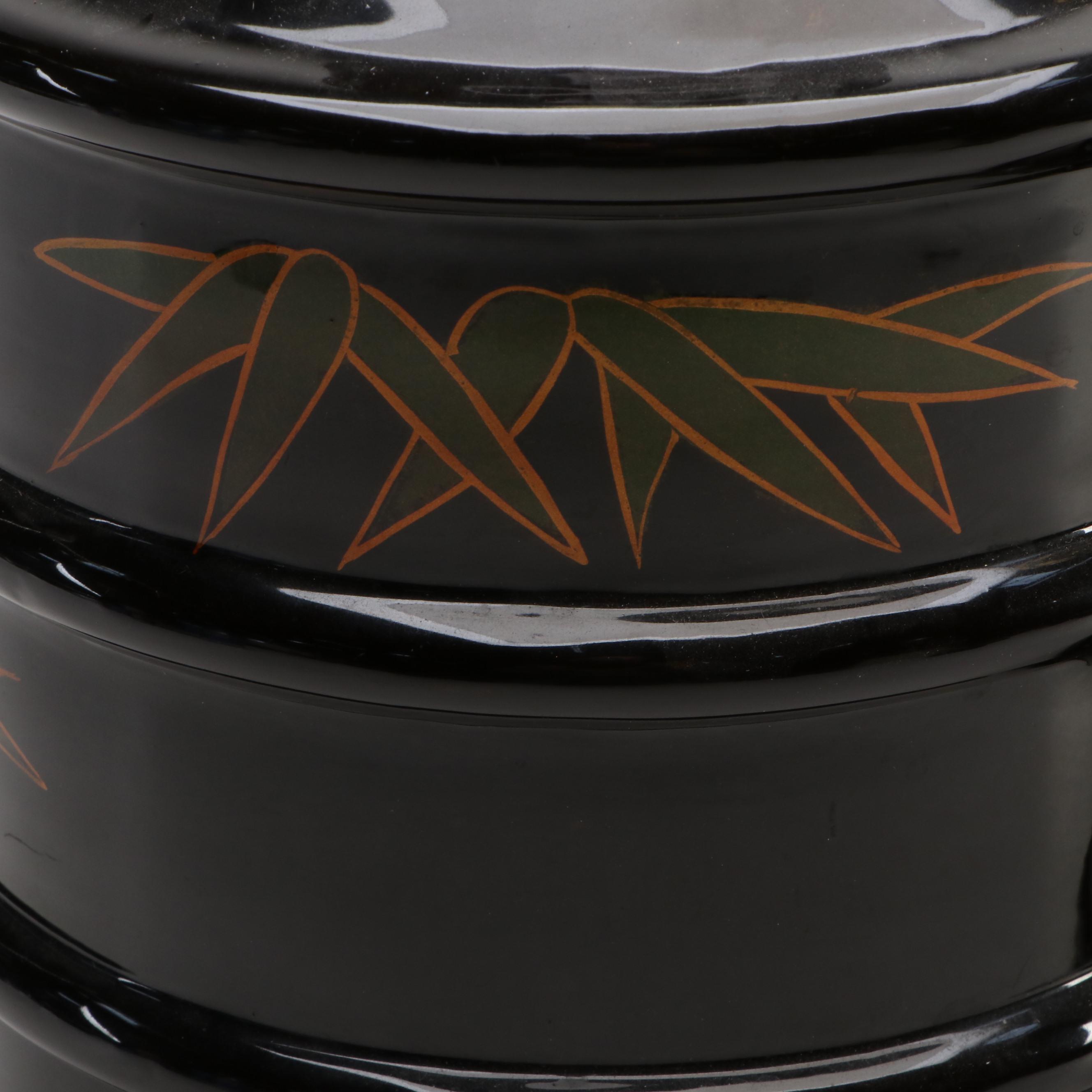 Pair of Chinese Ceramic Table Lamps with Wreath Finials and Leaf Motif