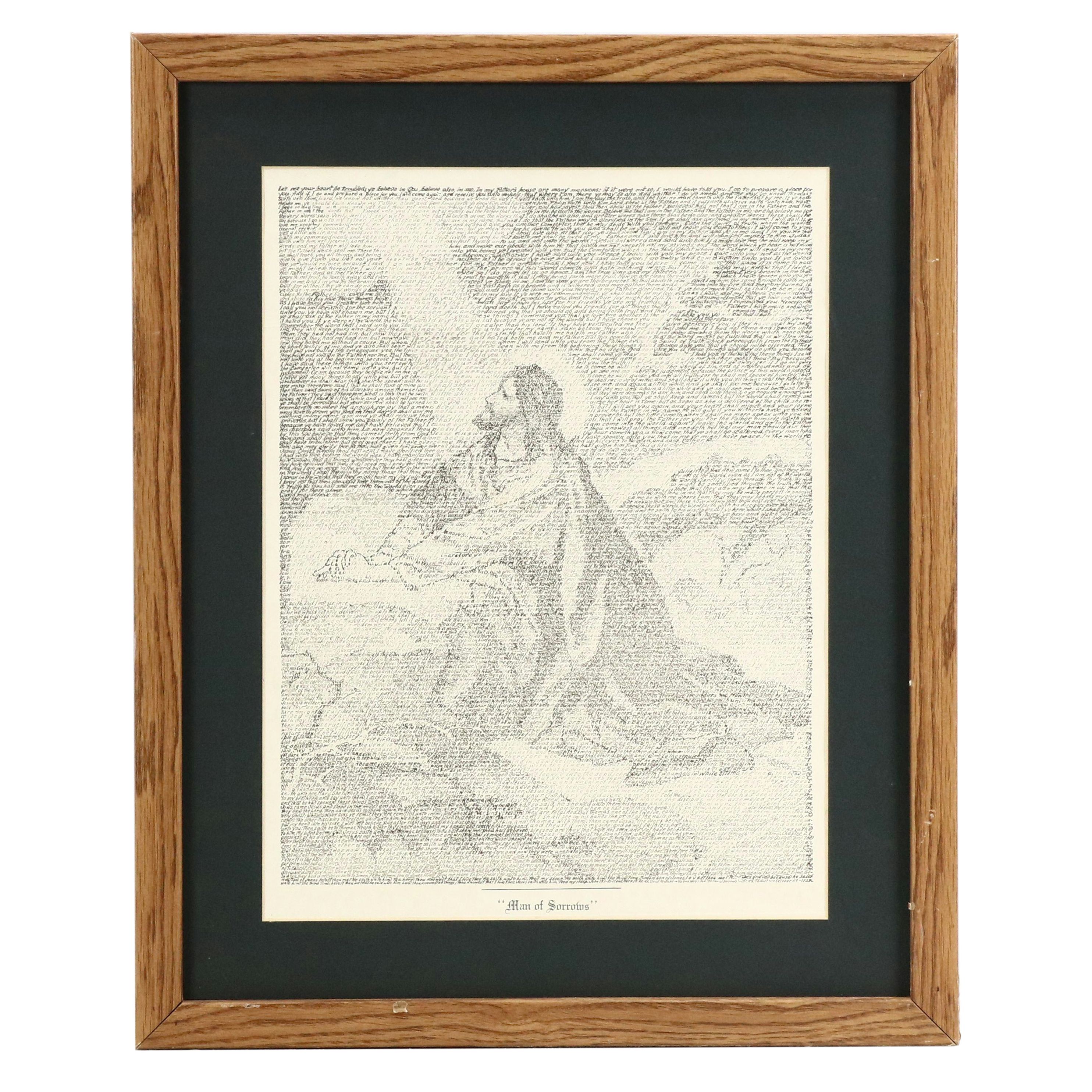 Lithograph Script Drawing by Anna Talbott, "Man of Sorrows," 1929