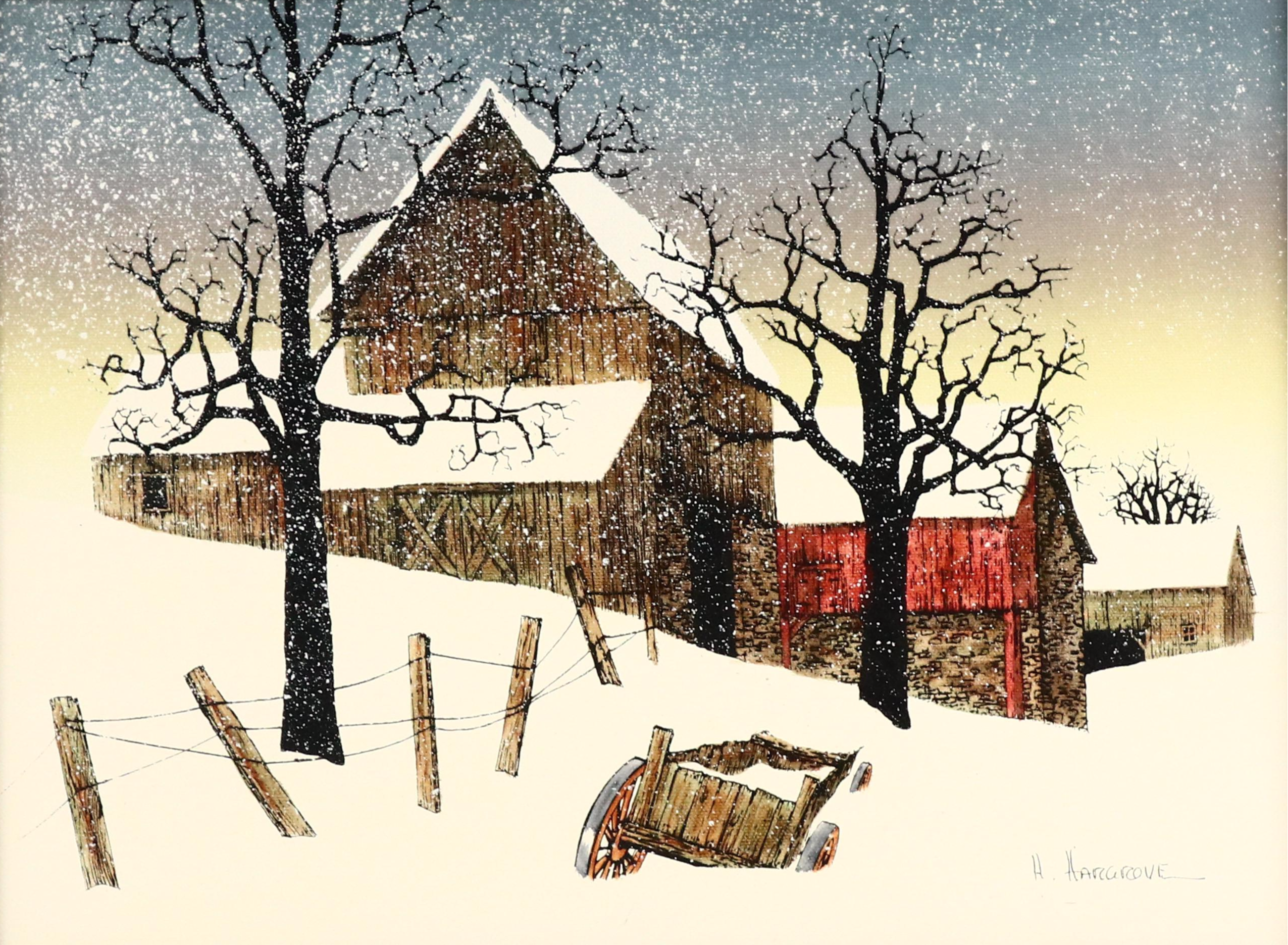 H. Hargrove Oil Painting "Barn in Winter"