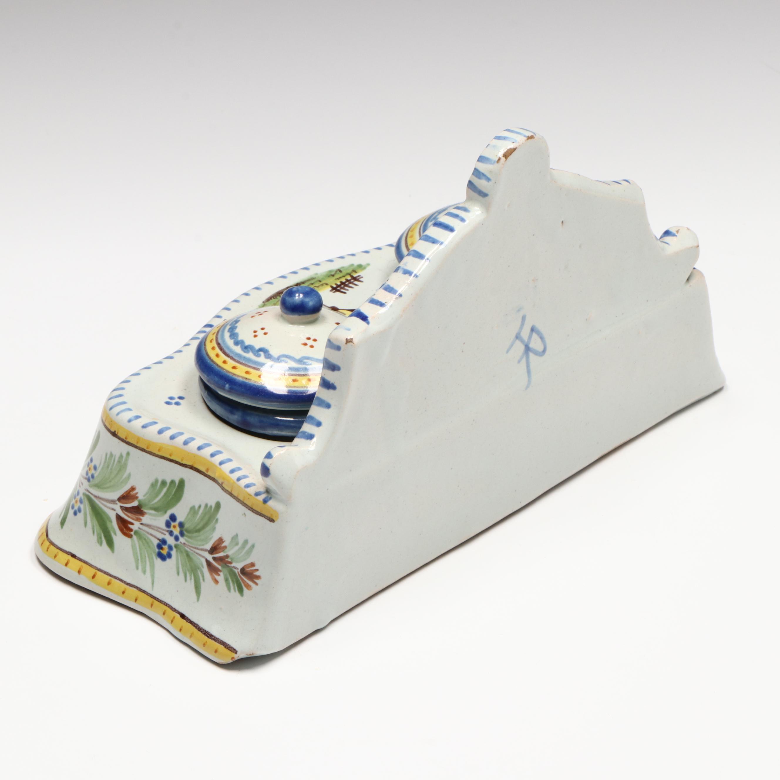 J. Henriot Quimper Faïence Inkwell, Late 19th/Early 20th Century
