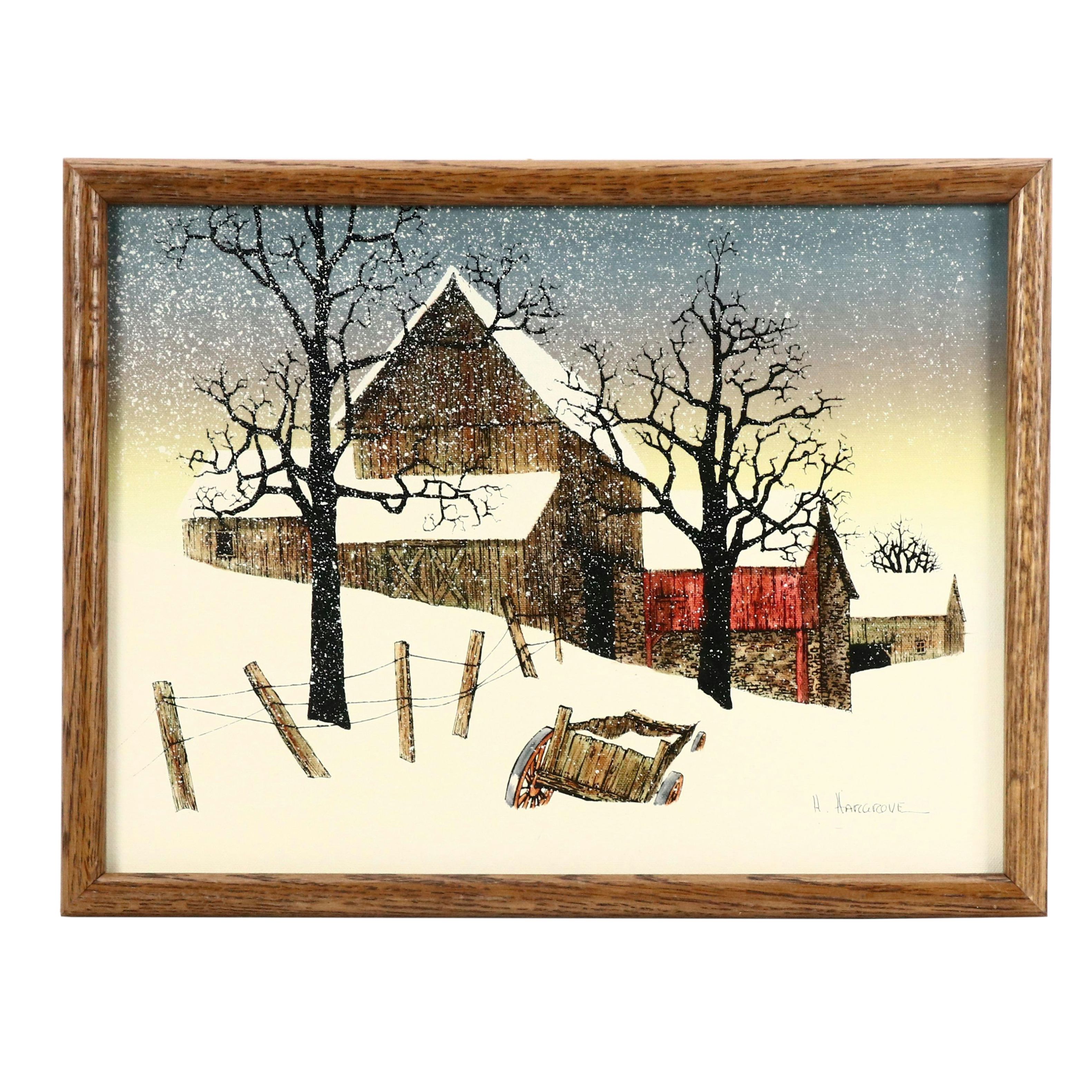 H. Hargrove Oil Painting "Barn in Winter"