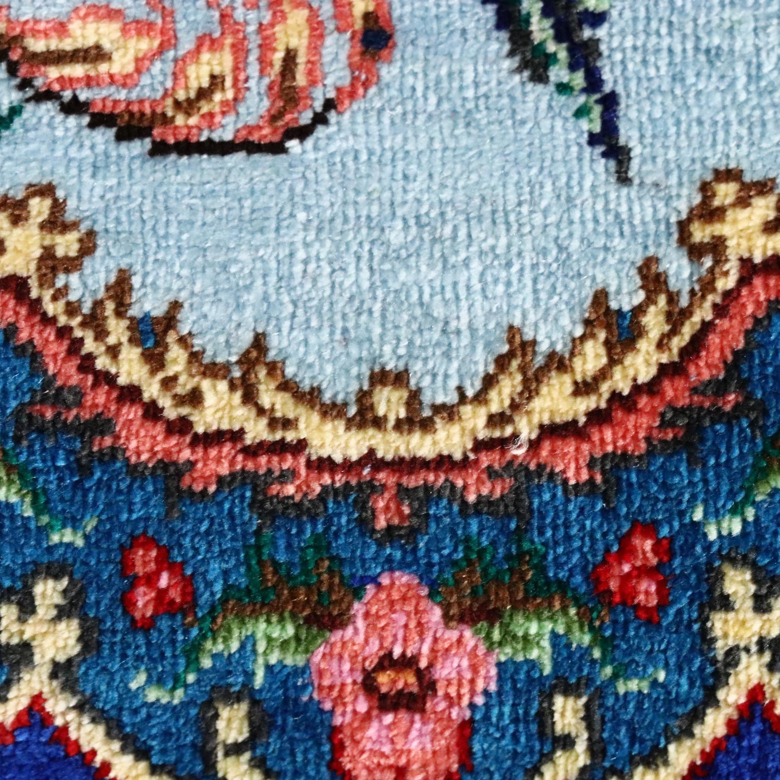 1'4 x 2'8 Hand-Knotted Persian Qom Silk Pictorial Accent Rug