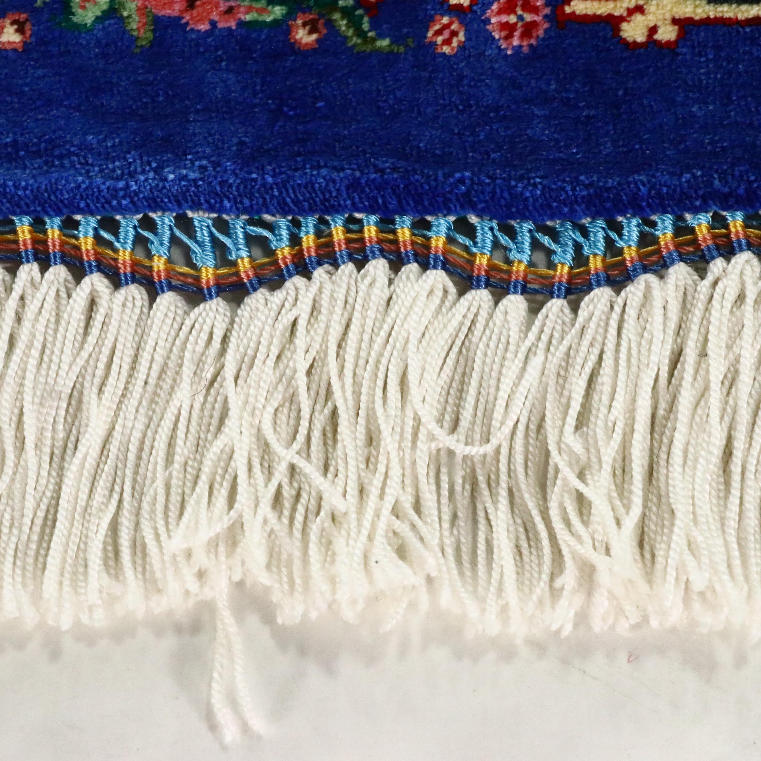 1'4 x 2'8 Hand-Knotted Persian Qom Silk Pictorial Accent Rug