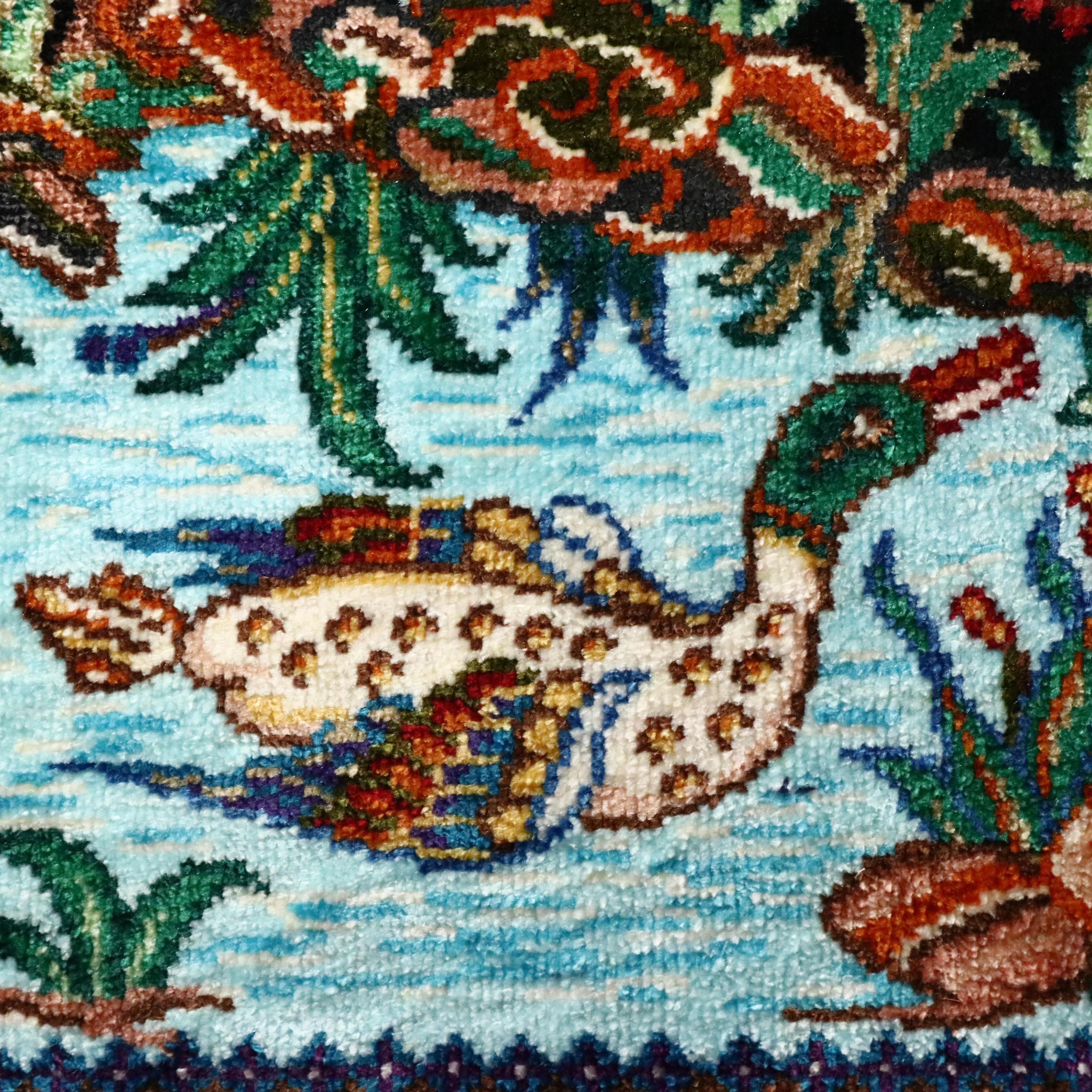 1'6 x 2'7 Hand-Knotted Persian Qom Silk Tree of Life Accent Rug